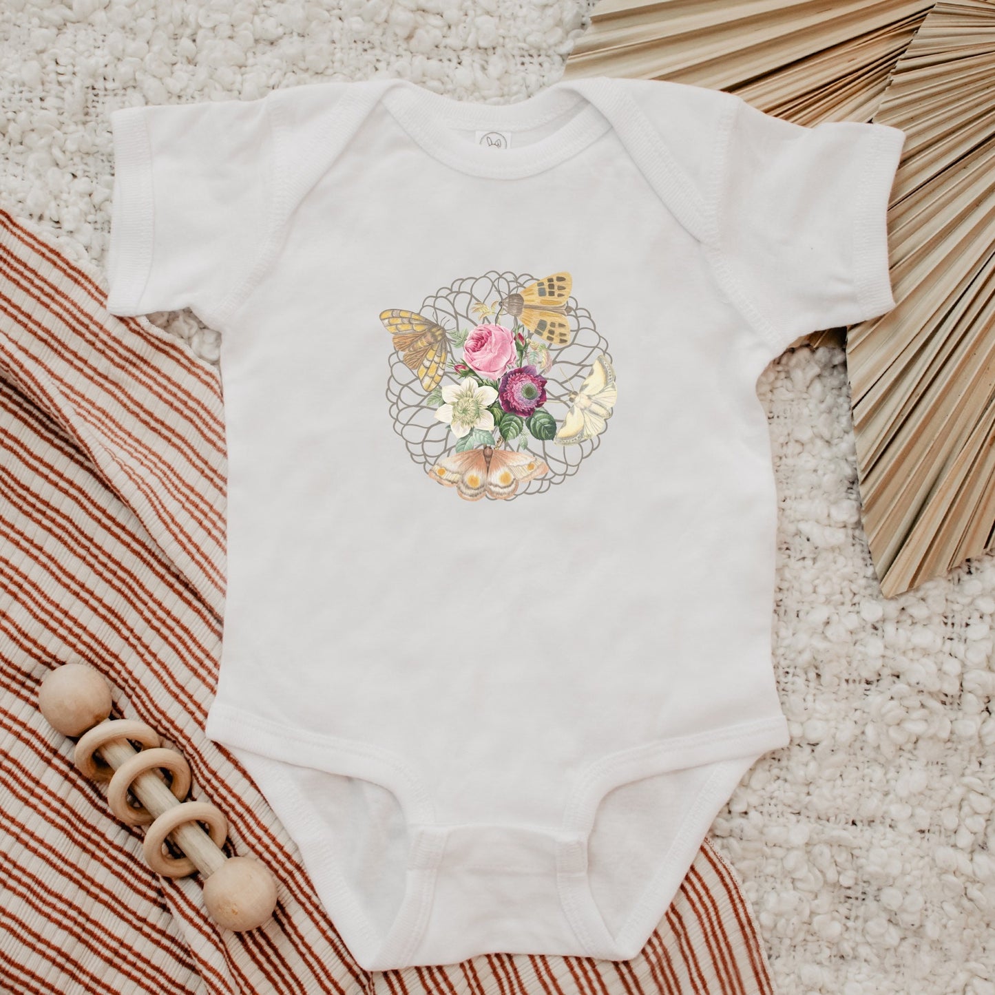 Moth Bodysuit For Baby Boho Baby Clothes Cottagecore Baby Clothes Floral Moth Outfit for Infant Girl Baby Moth Shirt Fairycore Clothes Baby