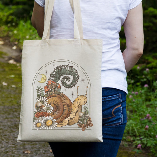 Snail Tote Bag Mushroom Tote Bag Lightweight Cotton Tote Witchy Goblincore Cottagecore Tote Bag Moth Fairy Grunge Fairycore Nature Tote Bag