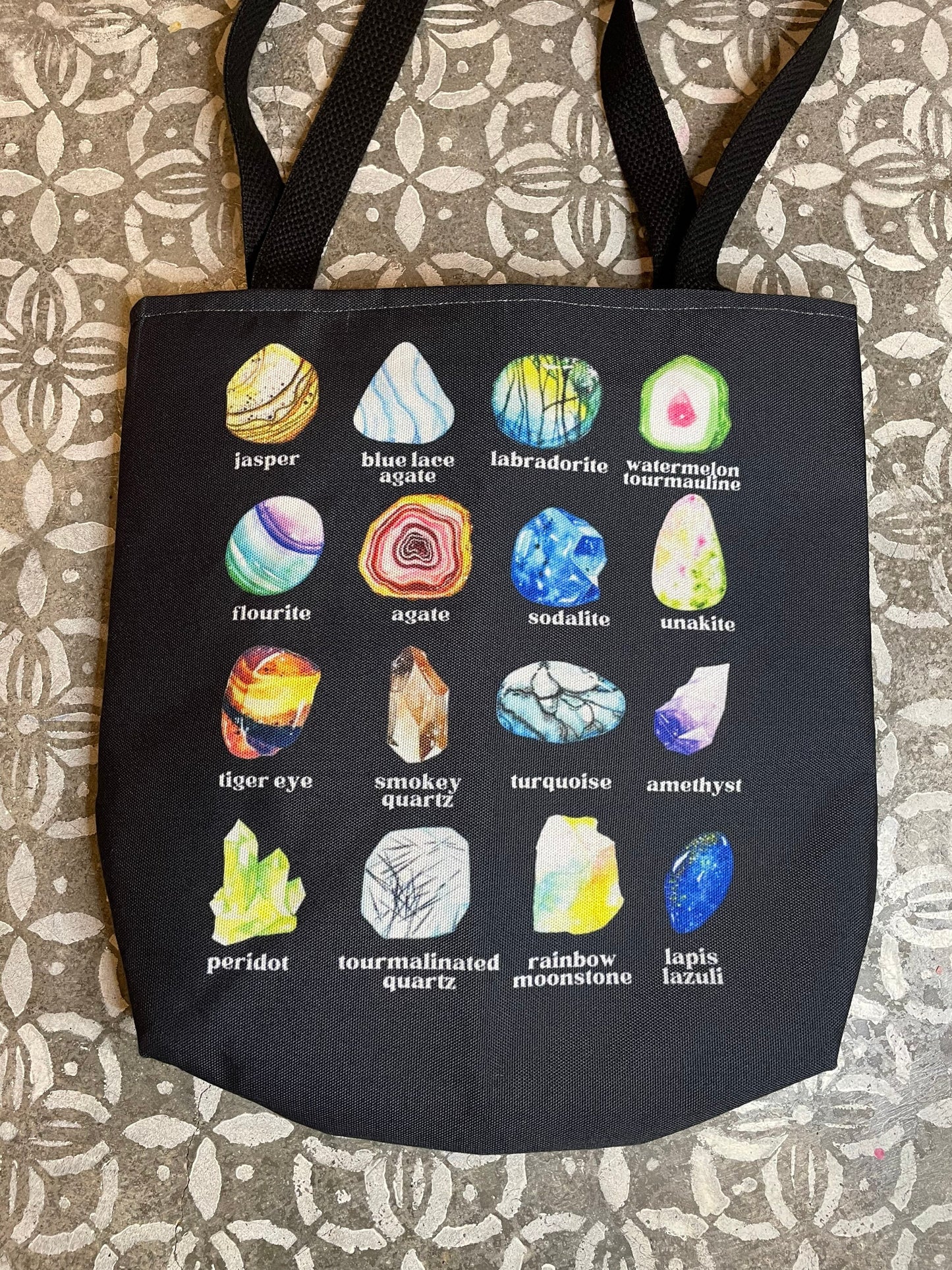 Crystal Tote Bag, Gem and Mineral Tote Bag, Gemstone Gifts, Crystal Gift, Rock Lover Gift, Crystal Lover Gift, Witchy Tote Bag, Geology Gift