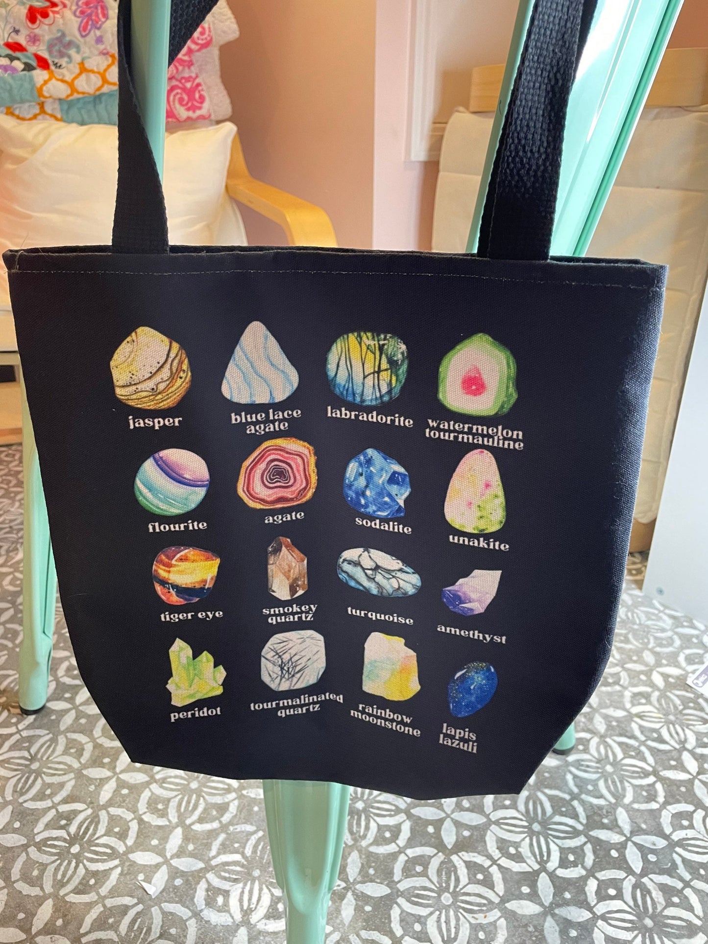 Crystal Tote Bag, Gem and Mineral Tote Bag, Gemstone Gifts, Crystal Gift, Rock Lover Gift, Crystal Lover Gift, Witchy Tote Bag, Geology Gift