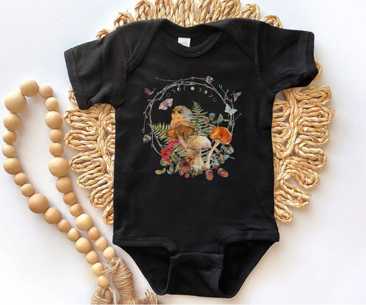 Mushroom Shirt for Baby Mushroom Baby Clothes Bird Baby Bodysuit Cottagecore Baby Forest Core Gender Neutral Baby Woodland Infant Bodysuit