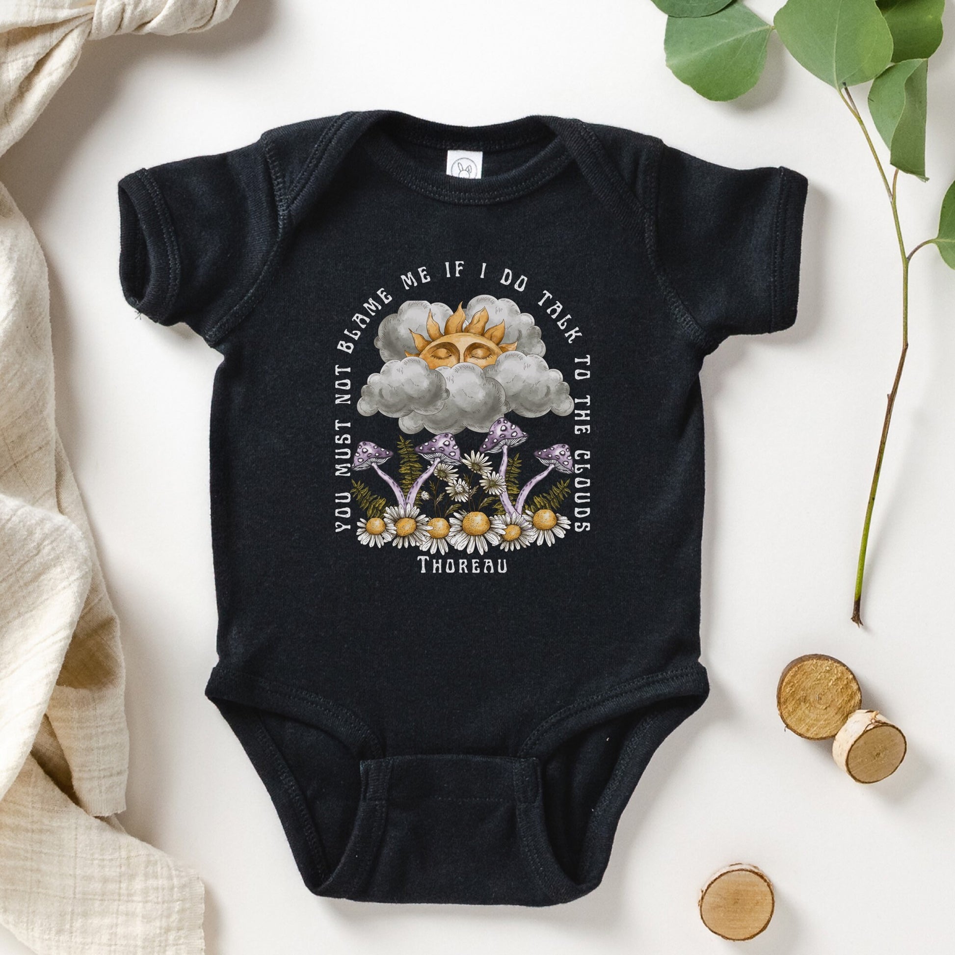 Mushroom Baby Clothes Goblincore Henry David Thoreau Literary Shirt Quote Shirt Sunshine Baby Bodysuit Cottagecore Grunge Poet Baby Shirt