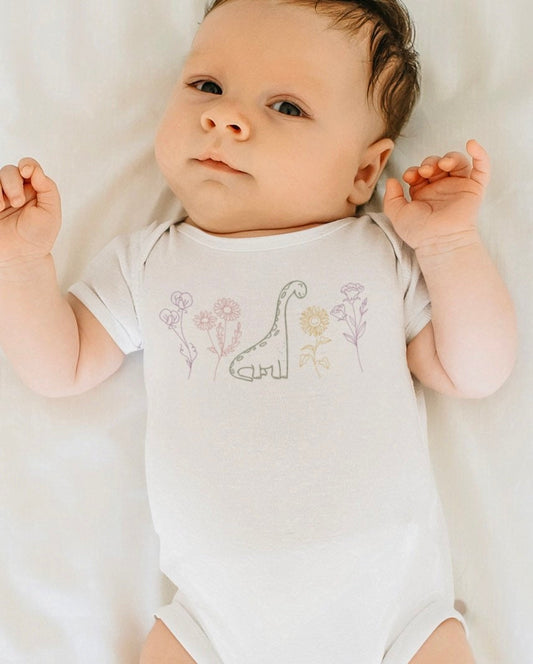 Baby Girl Dinosaur Outfit Dino Bodysuit for Girls Wildflower Infant Clothes Baby Sister Dinosaur Gift Cottagecore Baby Dinosaur Baby Shower