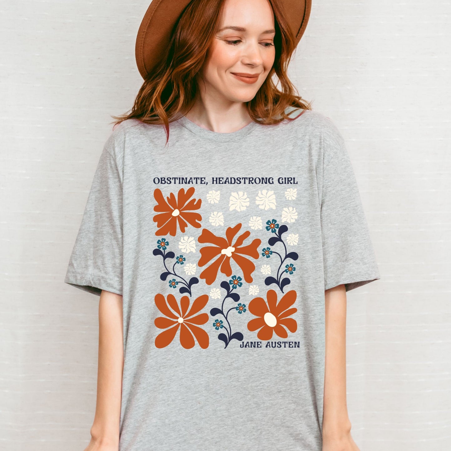 Jane Austen Shirt, Obstinate Headstrong Girl, Pride and Prejudice Cottagecore Clothes Feminist TShirt Abstract Wild Flower Graphic Tshirt