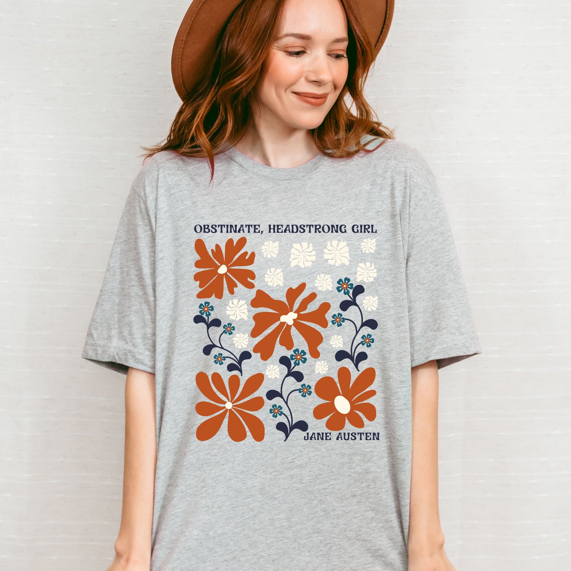 Jane Austen Shirt, Obstinate Headstrong Girl, Pride and Prejudice Cottagecore Clothes Feminist TShirt Abstract Wild Flower Graphic Tshirt