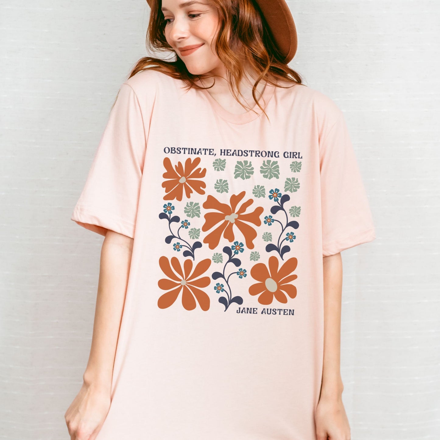 Jane Austen Shirt, Obstinate Headstrong Girl, Pride and Prejudice Cottagecore Clothes Feminist TShirt Abstract Wild Flower Graphic Tshirt