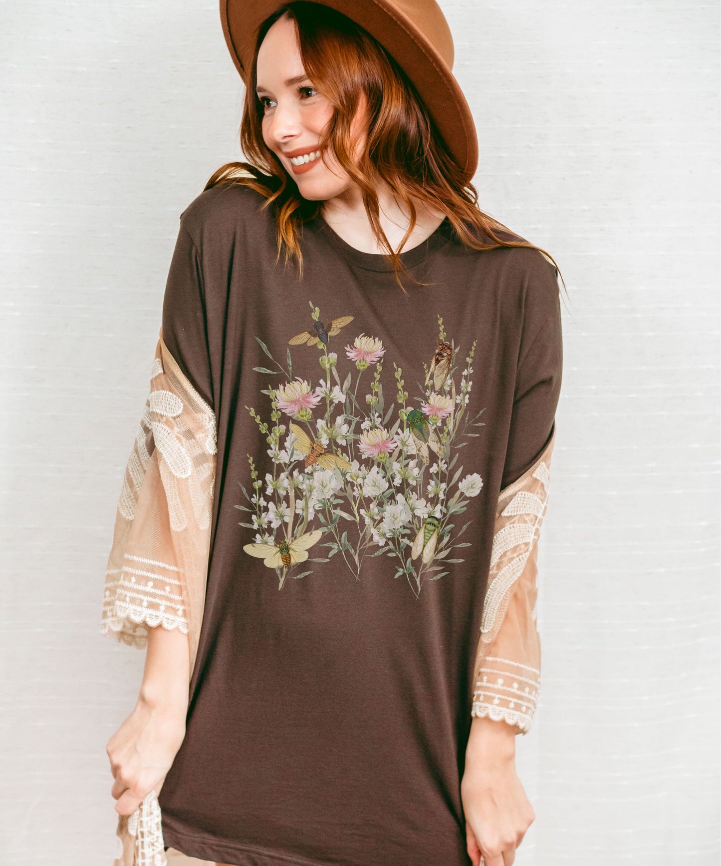 Cicada Shirt Wildflower Pressed Flowers TShirt Locust Gifts Cottagecore BOHO Forest Core Goblincore Ecology Insect Shirt Granola Girl Shirt