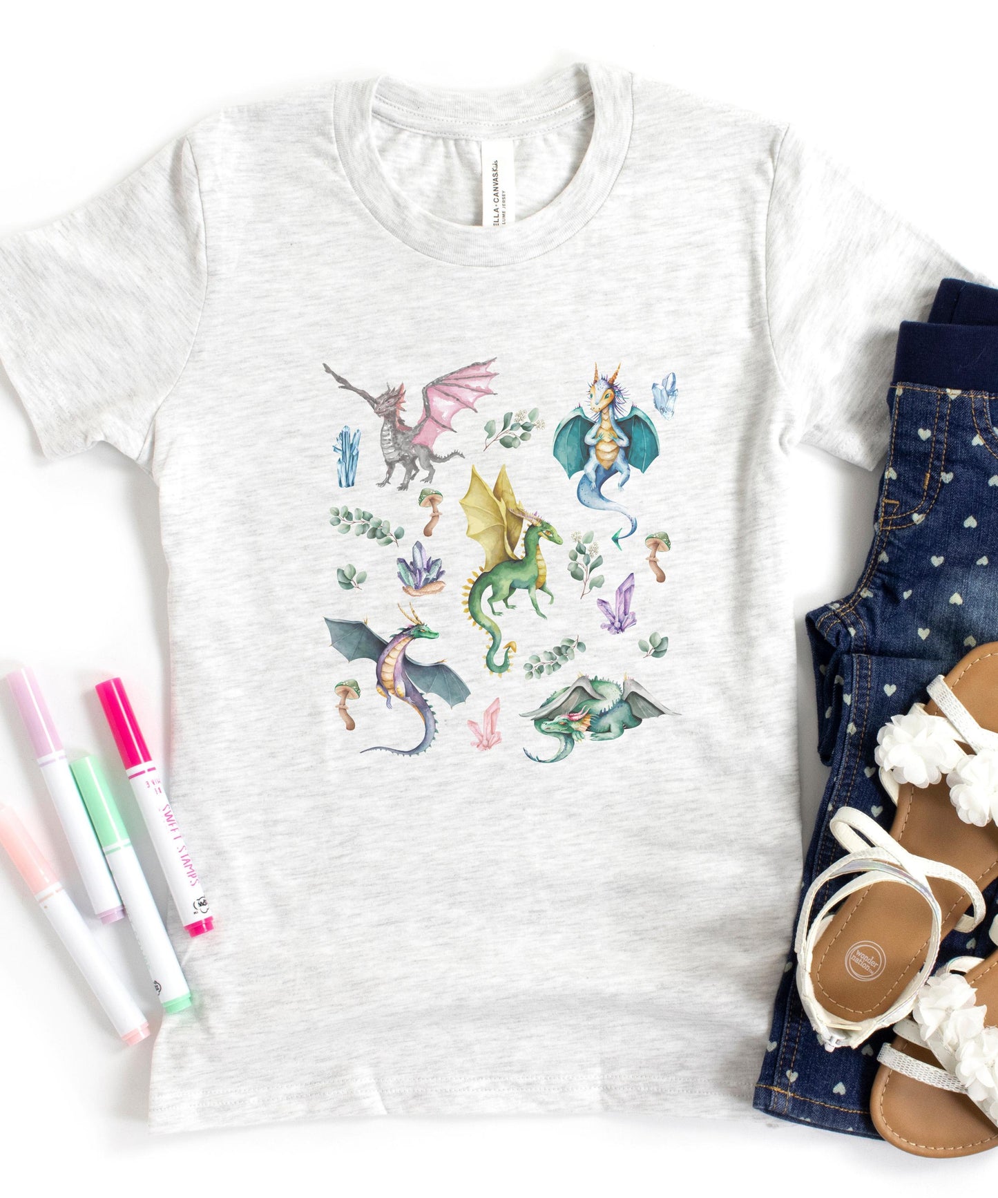 Dragon Shirt Kids Crystals Shirt Cottagecore Mushroom Shirt Fairycore Clothes Forestcore Toddler Girl Fairy Tale Dragon Birthday Party Shirt