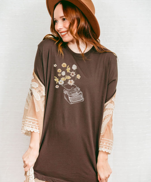 Vintage Typewriter Floral Shirt Bookish Tees Women Retro Typewriter Shirt WildFlowers BOHO Pressed Flowers Tee Writer Shirt Author Gift