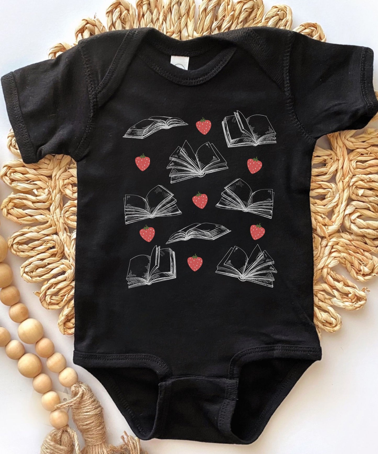 Strawberries and Books Bodysuit Strawberry Shirt Baby Bookish Newborn Baby Shower Gift Bookish 1st Birthday Party Books and Berries Tee