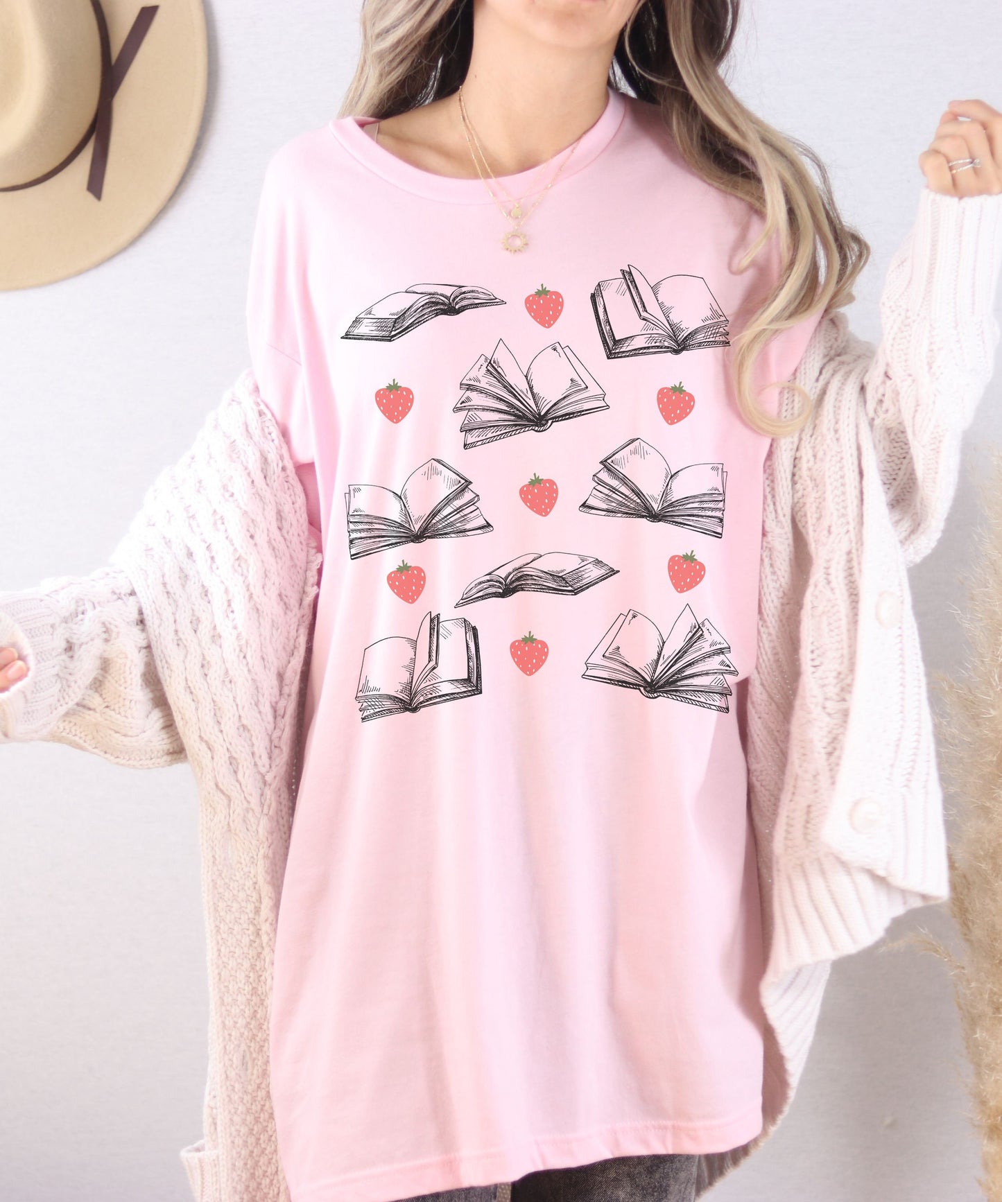 Books and Berries Shirt Strawberry Shirt Bookish T-shirts, Bookish Things Cottagecore Clothes Literary Shirt Light Academia Booklover Tee