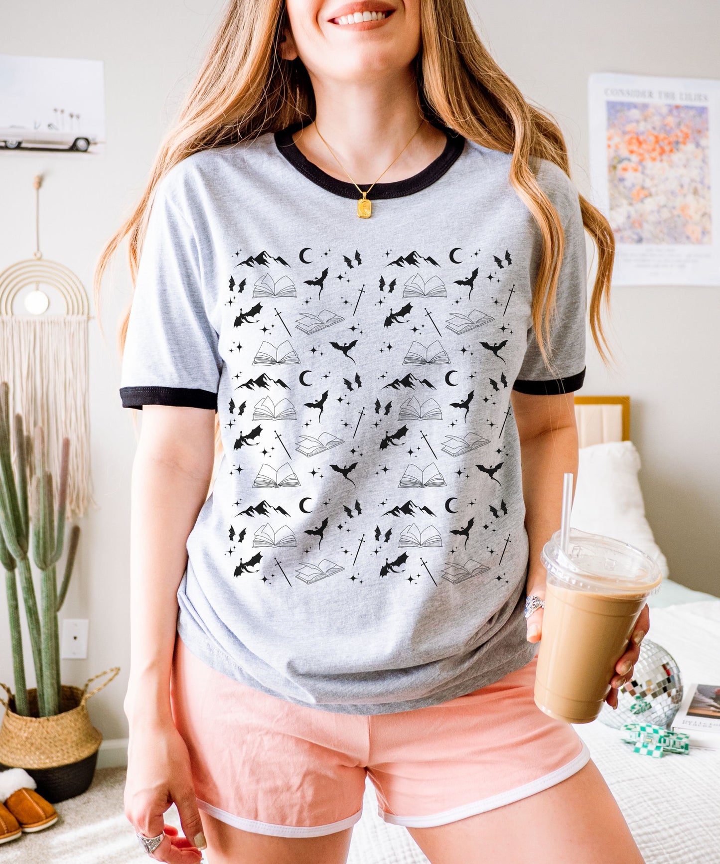 Romantasy Shirt Dragon Romance Books Merch Fantasy Reader Downtown Girl 90s Ringer Tshirt Dark Academia Whimsigoth Clothing Fantasycore Tee