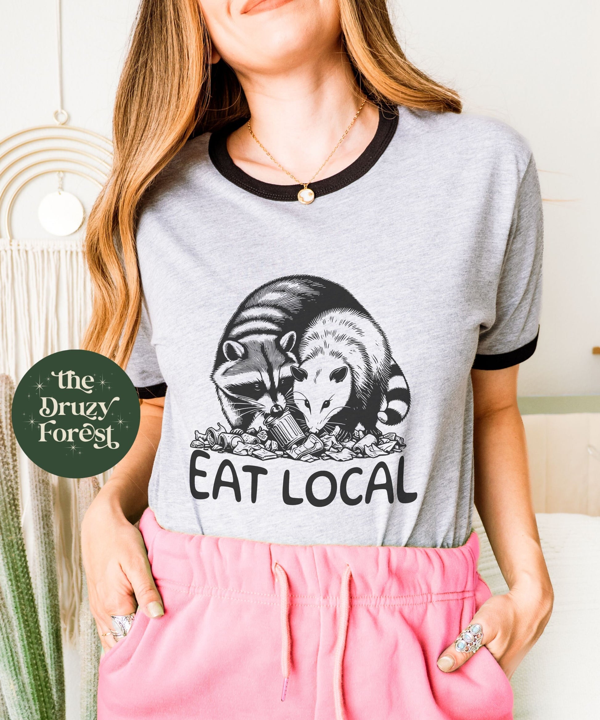 Eat Local Trash Ringer Tee, Opossum Shirt Raccoon Gifts Possum Shirt Goblincore Shirt Kidcore Clothes Downtown Girl Weird Animal Shirt