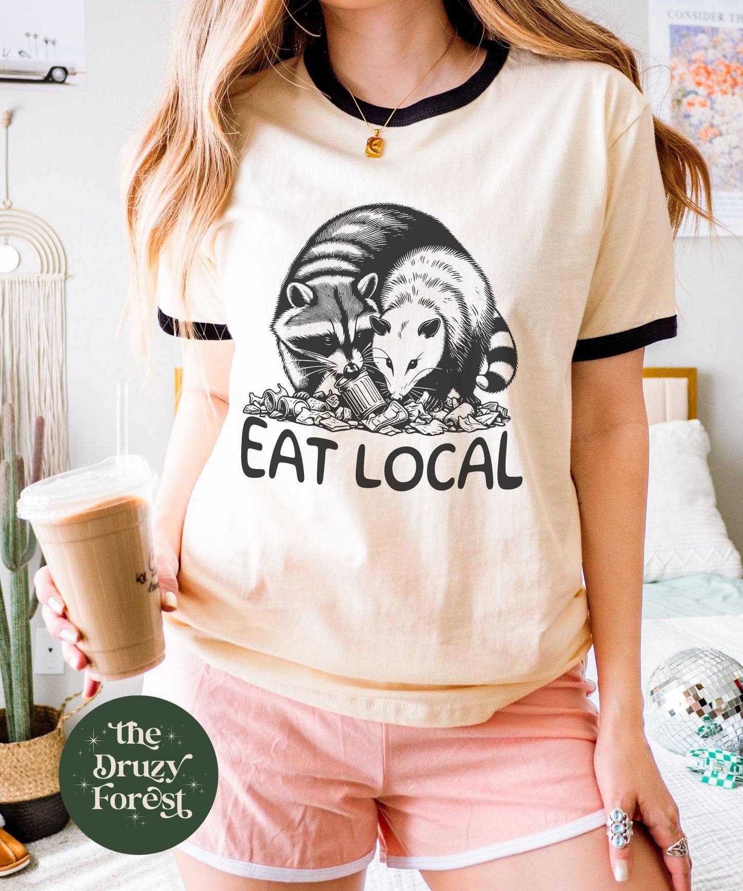 Eat Local Trash Ringer Tee, Opossum Shirt Raccoon Gifts Possum Shirt Goblincore Shirt Kidcore Clothes Downtown Girl Weird Animal Shirt