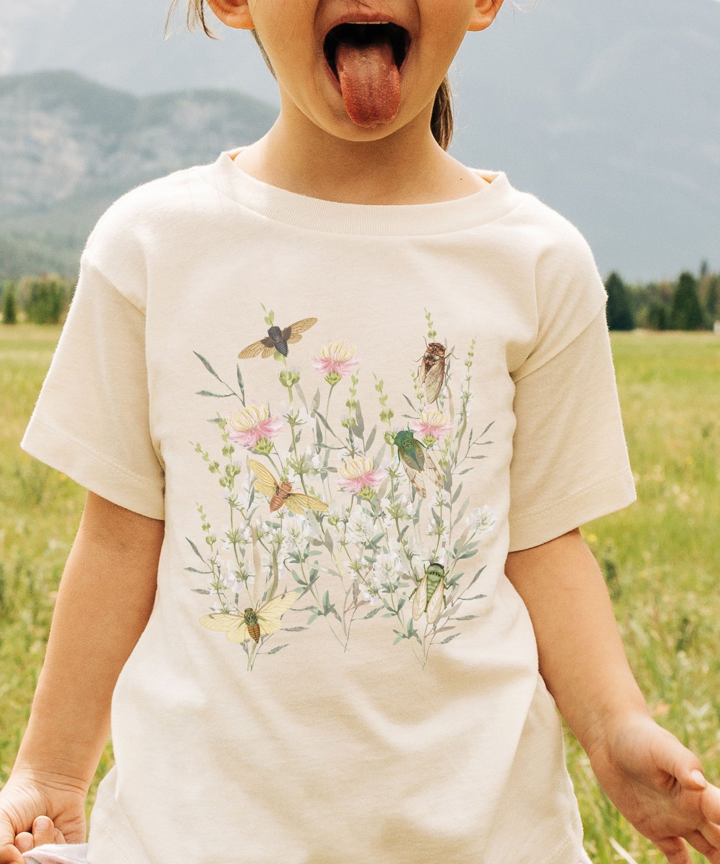 Cicada Toddler Tee Locust Toddler Shirt Wild Flowers Shirt Girl Insect Shirt Cottagecore Goblincore Granola Girl FairyCore Forestcore TShirt