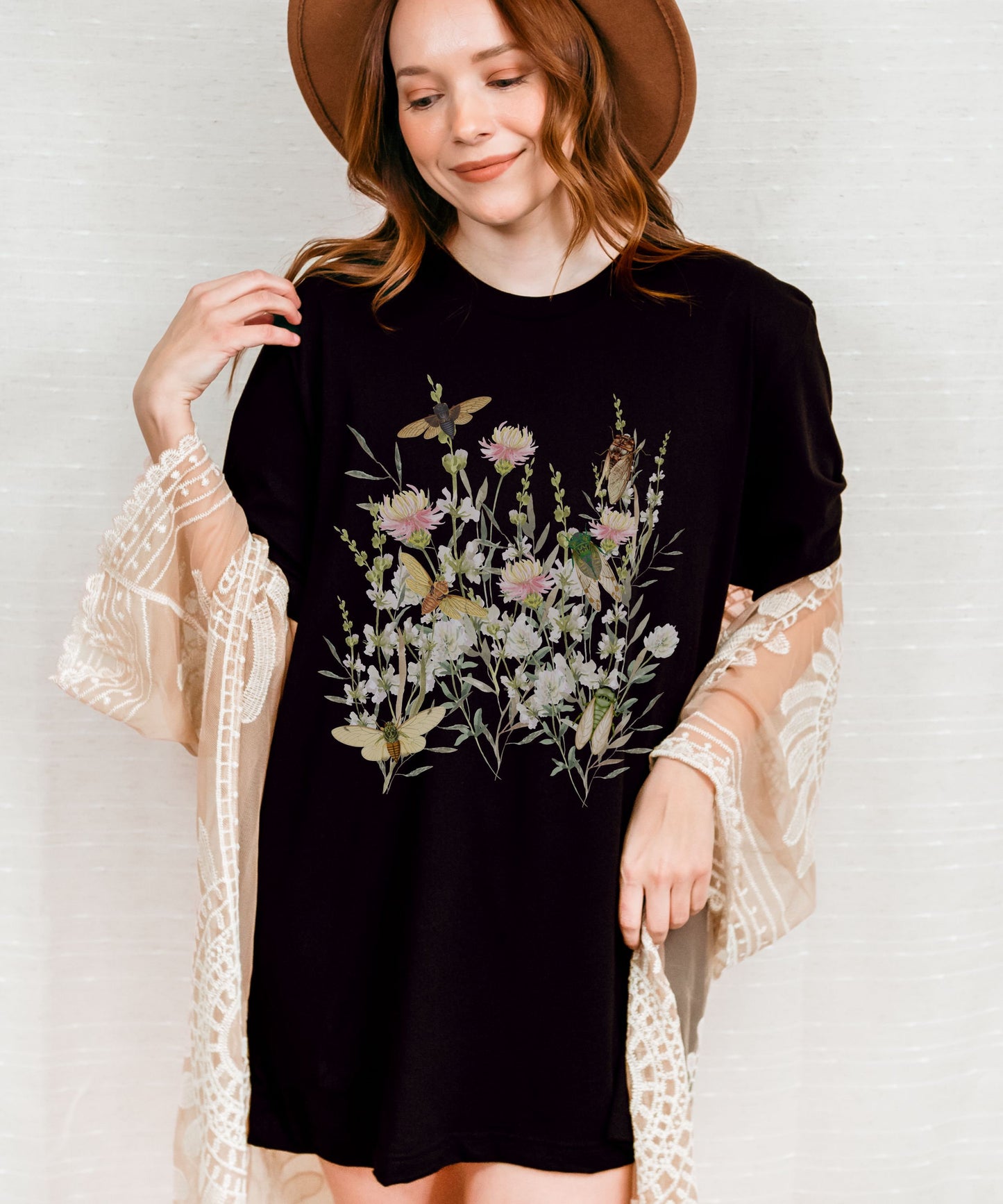 Cicada Shirt Wildflower Pressed Flowers TShirt Locust Gifts Cottagecore BOHO Forest Core Goblincore Ecology Insect Shirt Granola Girl Shirt
