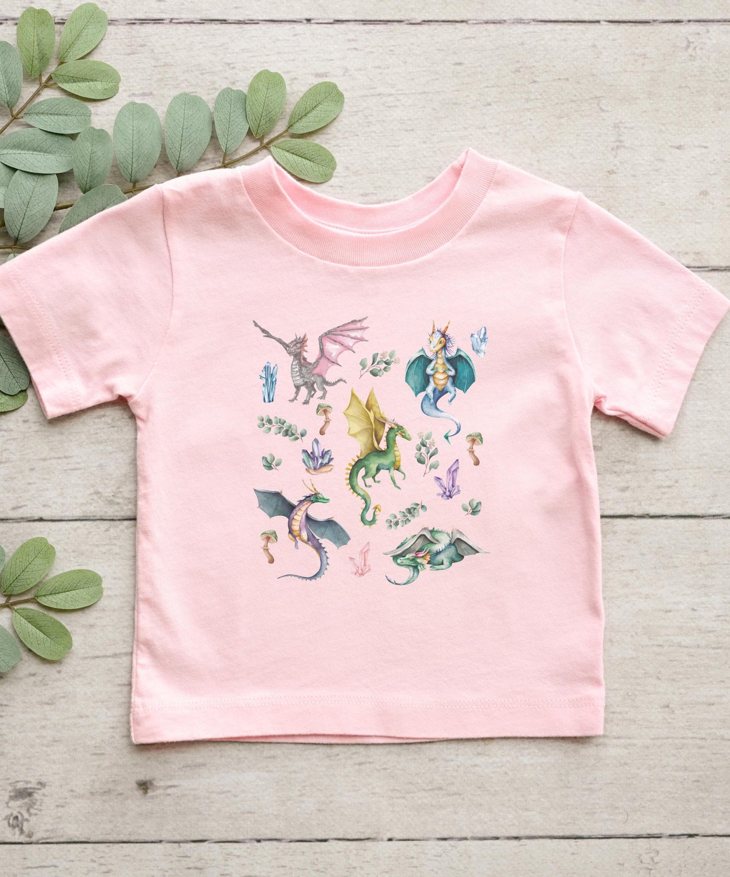 Dragon Shirt Kids Crystals Shirt Cottagecore Mushroom Shirt Fairycore Clothes Forestcore Toddler Girl Fairy Tale Dragon Birthday Party Shirt
