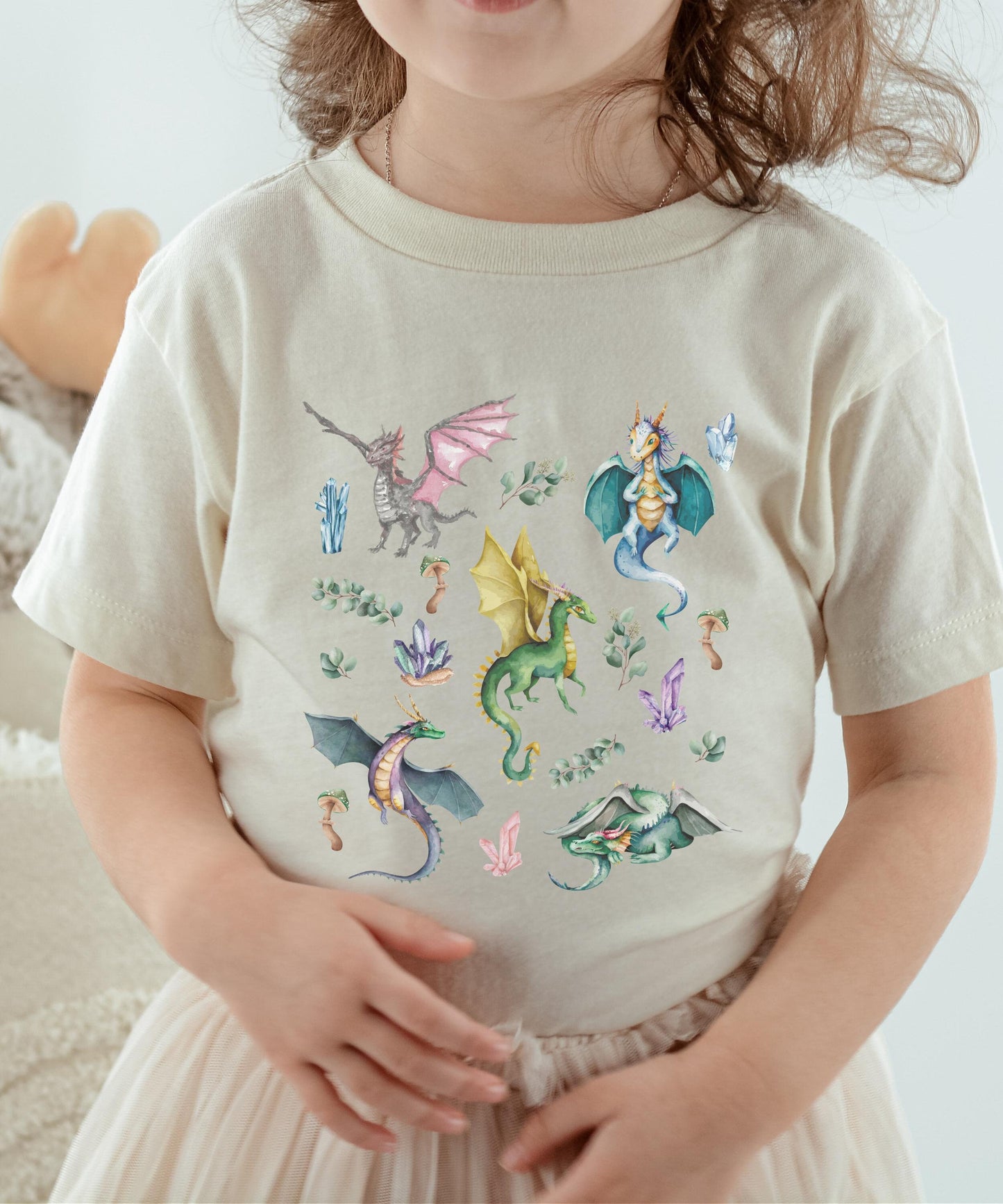 Dragon Shirt Kids Crystals Shirt Cottagecore Mushroom Shirt Fairycore Clothes Forestcore Toddler Girl Fairy Tale Dragon Birthday Party Shirt