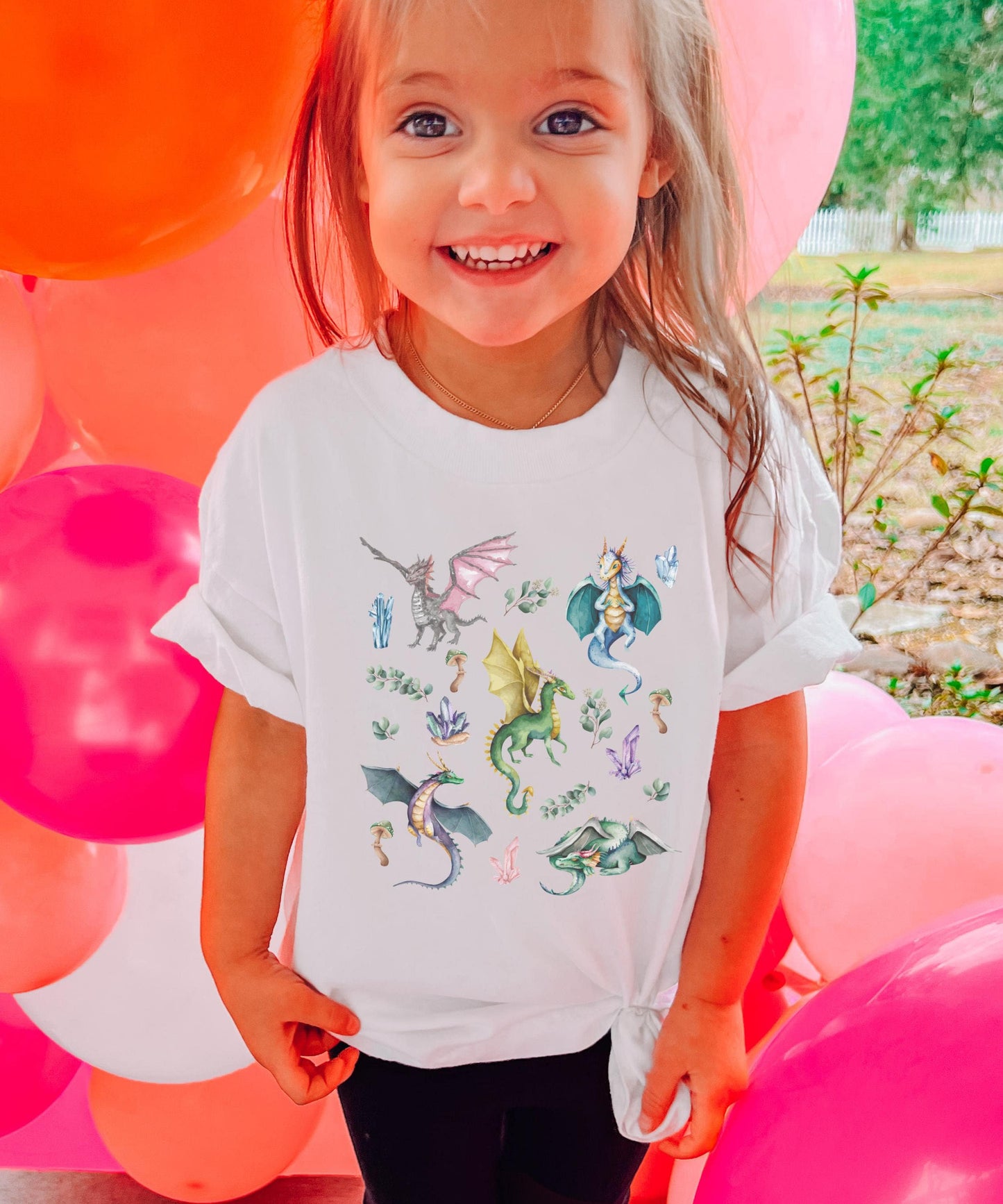 Dragon Shirt Kids Crystals Shirt Cottagecore Mushroom Shirt Fairycore Clothes Forestcore Toddler Girl Fairy Tale Dragon Birthday Party Shirt