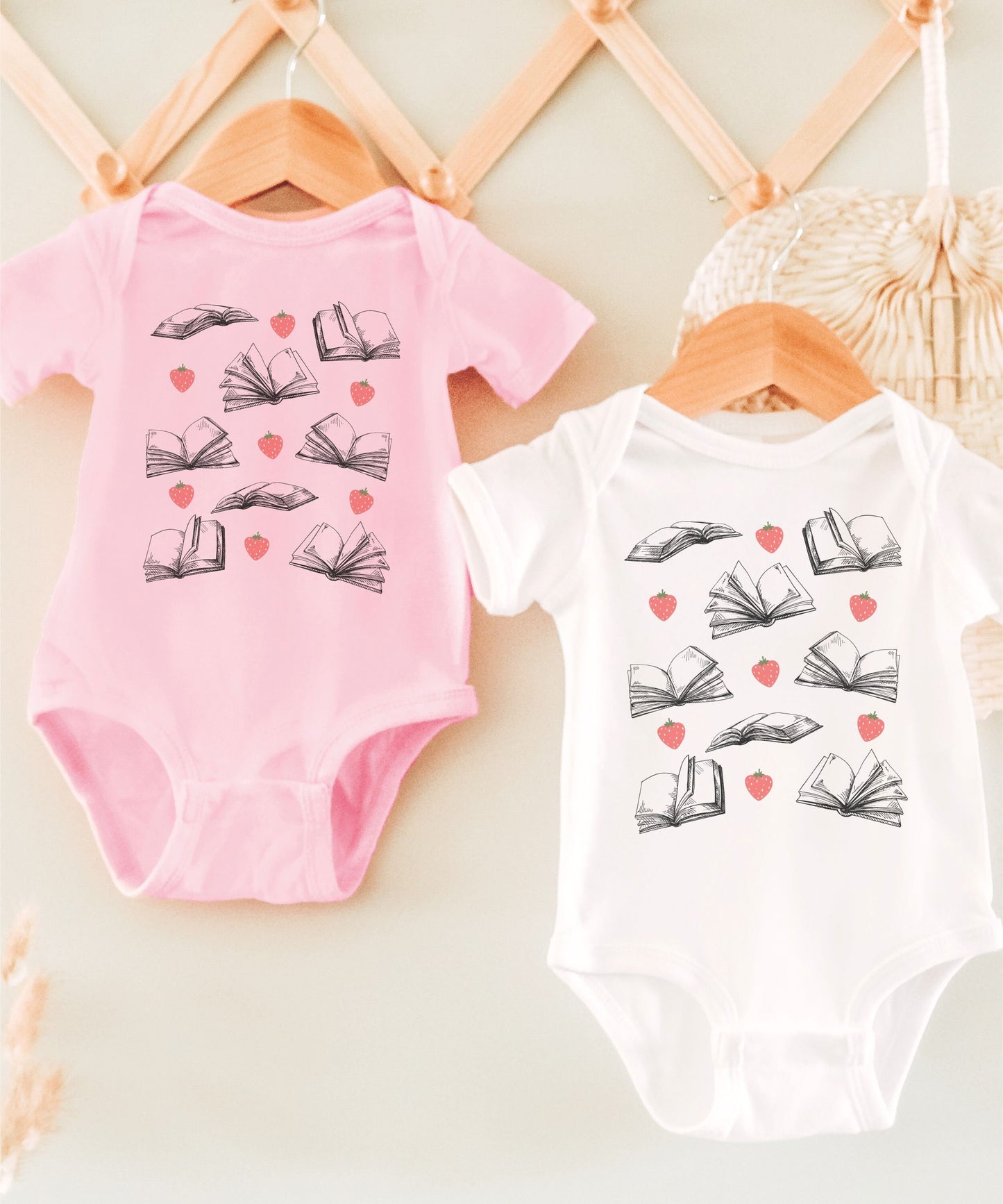 Strawberries and Books Bodysuit Strawberry Shirt Baby Bookish Newborn Baby Shower Gift Bookish 1st Birthday Party Books and Berries Tee