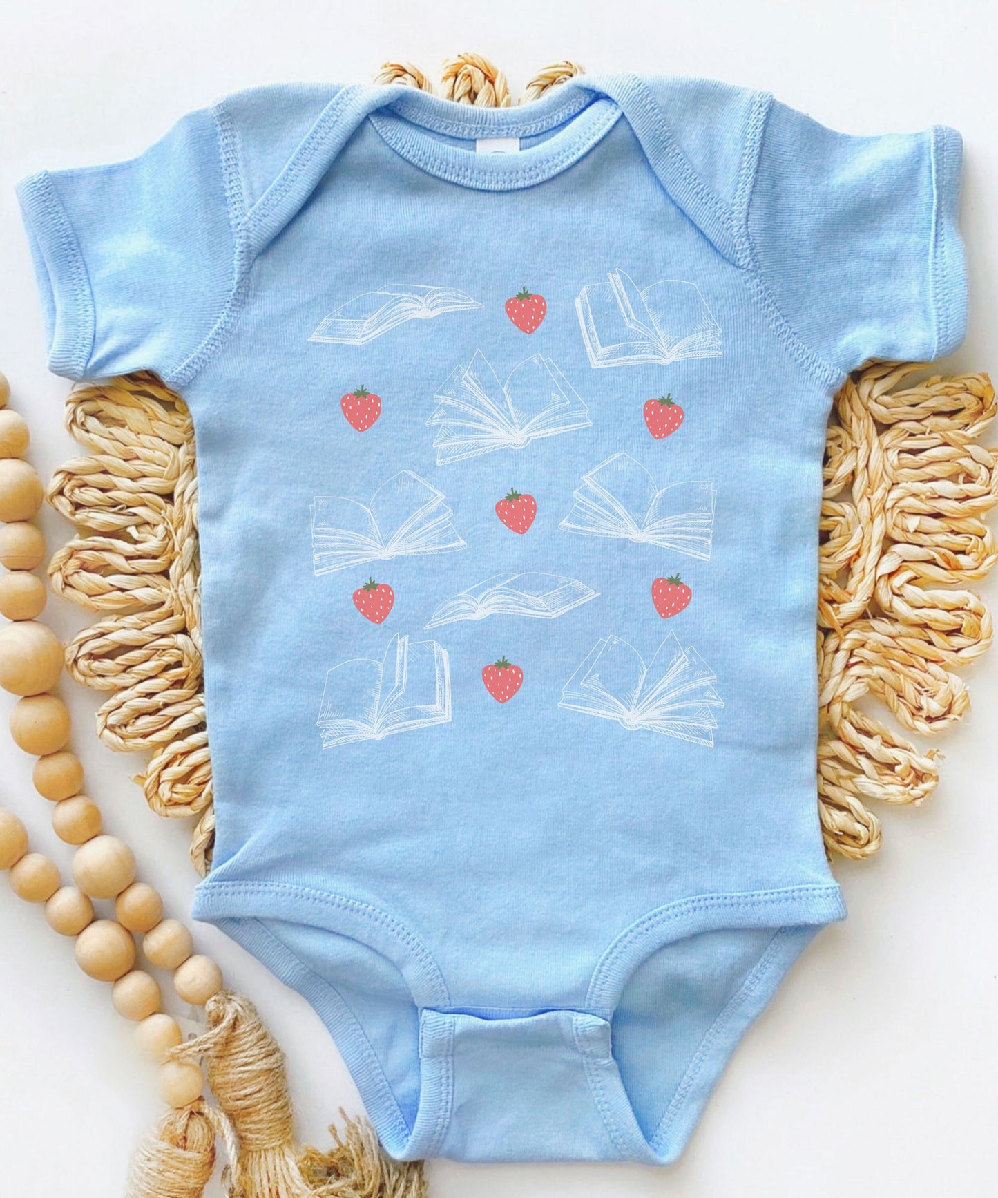 Strawberries and Books Bodysuit Strawberry Shirt Baby Bookish Newborn Baby Shower Gift Bookish 1st Birthday Party Books and Berries Tee
