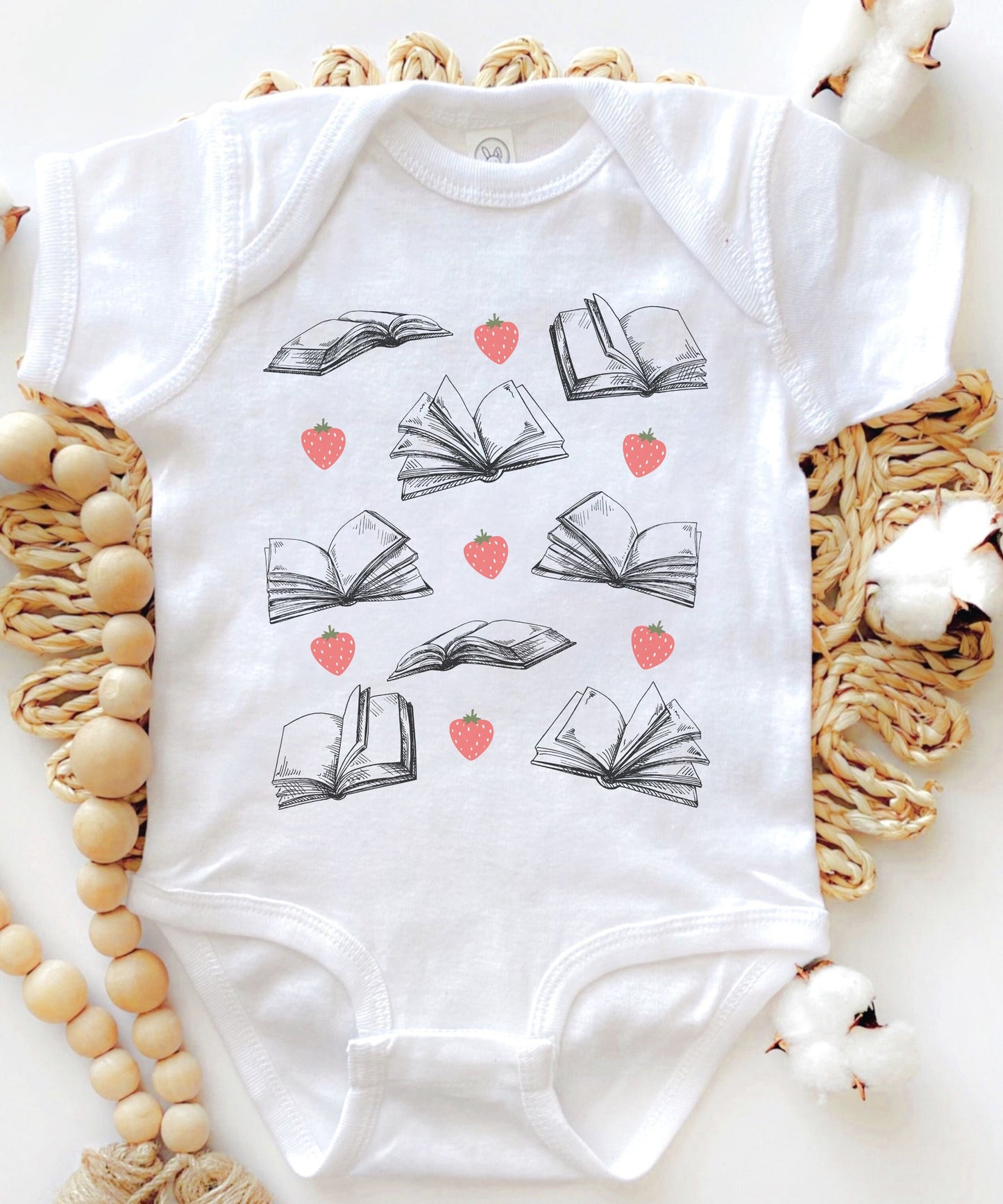 Strawberries and Books Bodysuit Strawberry Shirt Baby Bookish Newborn Baby Shower Gift Bookish 1st Birthday Party Books and Berries Tee