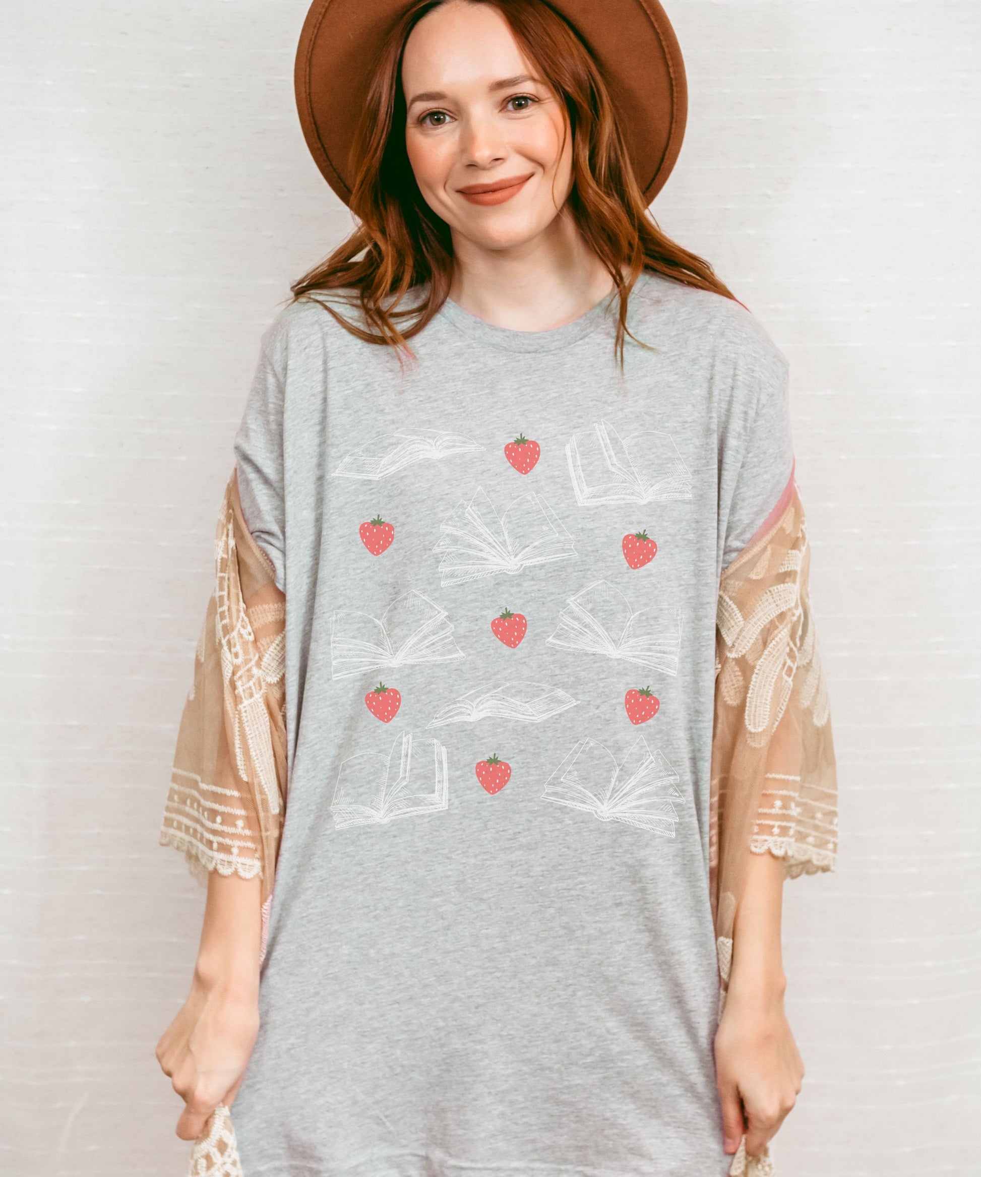 Books and Berries Shirt Strawberry Shirt Bookish T-shirts, Bookish Things Cottagecore Clothes Literary Shirt Light Academia Booklover Tee