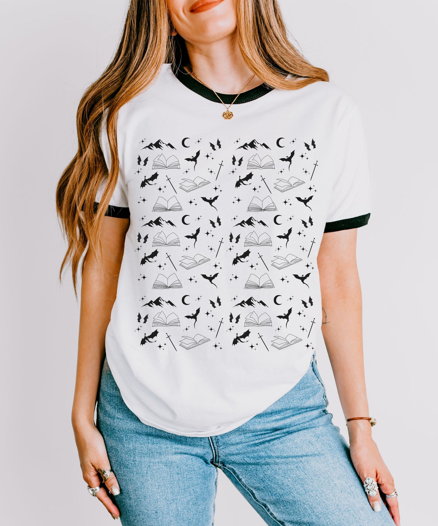 Romantasy Shirt Dragon Romance Books Merch Fantasy Reader Downtown Girl 90s Ringer Tshirt Dark Academia Whimsigoth Clothing Fantasycore Tee