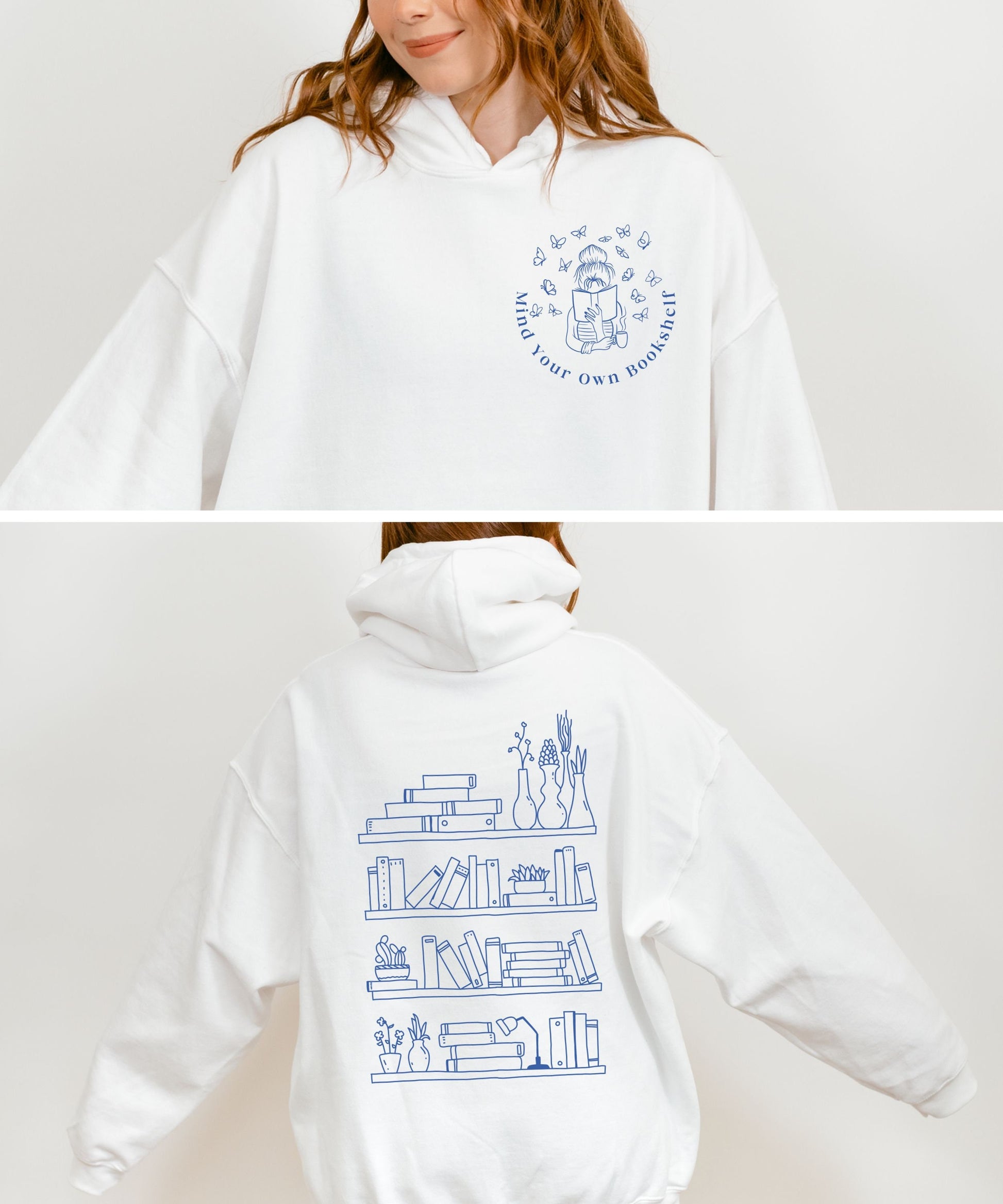 Mind Your Own Bookshelf Hoodie, Reading Sweatshirt Banned Books Smut Shirt Romantasy Dark Romance Reader Booktrovert Library Sweatshirt
