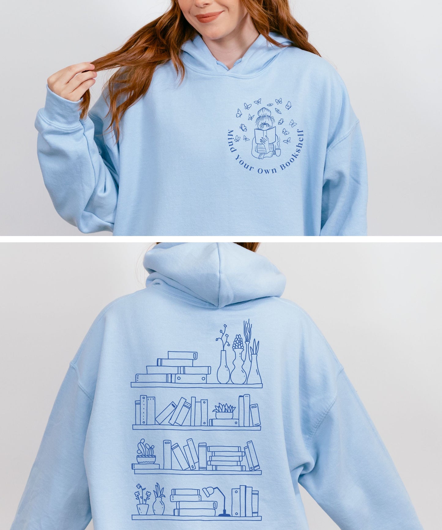Mind Your Own Bookshelf Hoodie, Reading Sweatshirt Banned Books Smut Shirt Romantasy Dark Romance Reader Booktrovert Library Sweatshirt