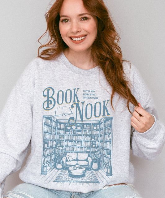 Book Nook Reading Sweatshirt, Literature Shirt Library Crewneck Romantasy Fantasy Dark Romance Reader Sweatshirt Booktrovert Reading Sweater