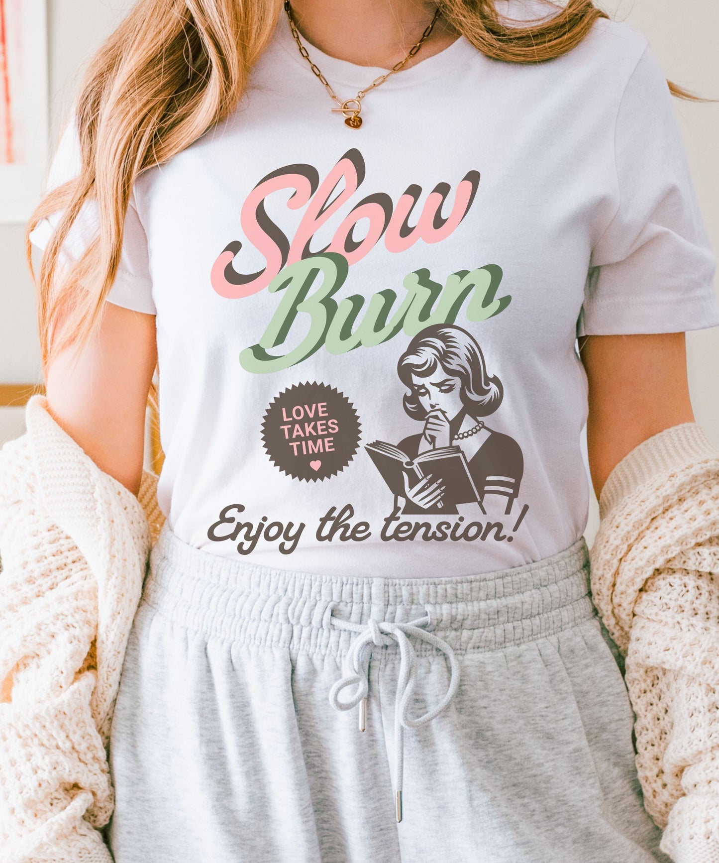 Slow Burn Book Trope Shirt, Romance Reader Retro Pop Art Romantasy Smut shirt Bookish Things Enemies To Lovers Spicy Book Tee Hot Girls Read