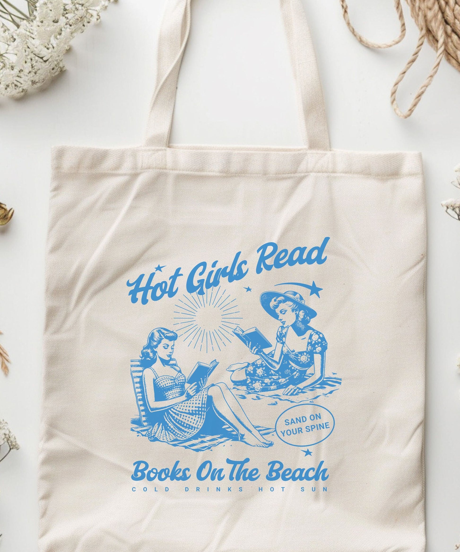 Hot Girls Read Books on The Beach Cotton Tote Bag Bookish Tote Bag Bookish Things Smut Reader Romance Reader Romantasy Coconut Girl Tote Bag