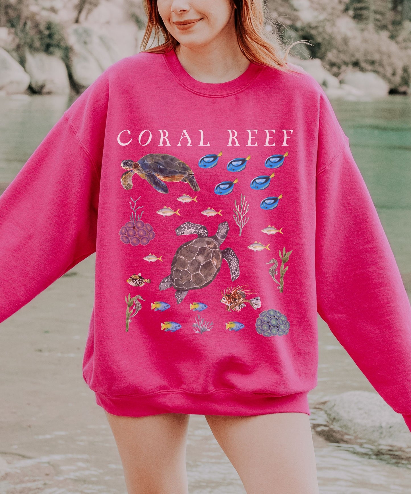 Coral Reef Ocean Animals Sweatshirt, Sea Turtle Shirt Beachy Sweatshirt Oceancore Mermaidcore Coconut Girl Granola Girl Marine Biology