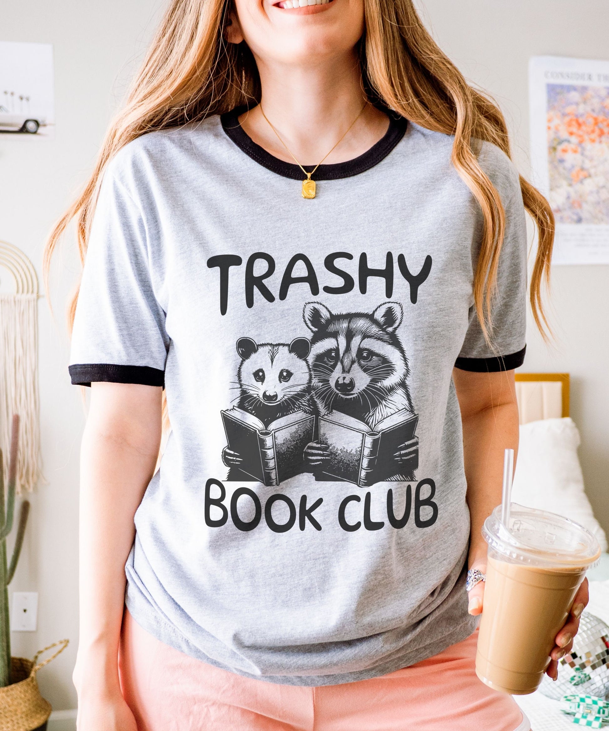 Trashy Book Club Ringer Tee, Romantashy Smut Shirt Raccoon Shirt Opossum Shirt Possum Gifts Romance Trash Reader, Downtown Girl, Spicy Books