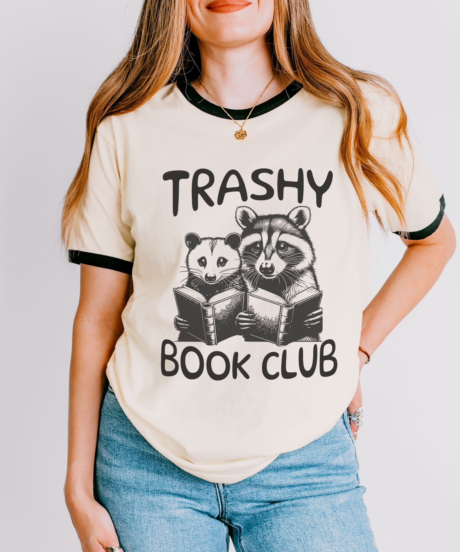 Trashy Book Club Ringer Tee, Romantashy Smut Shirt Raccoon Shirt Opossum Shirt Possum Gifts Romance Trash Reader, Downtown Girl, Spicy Books
