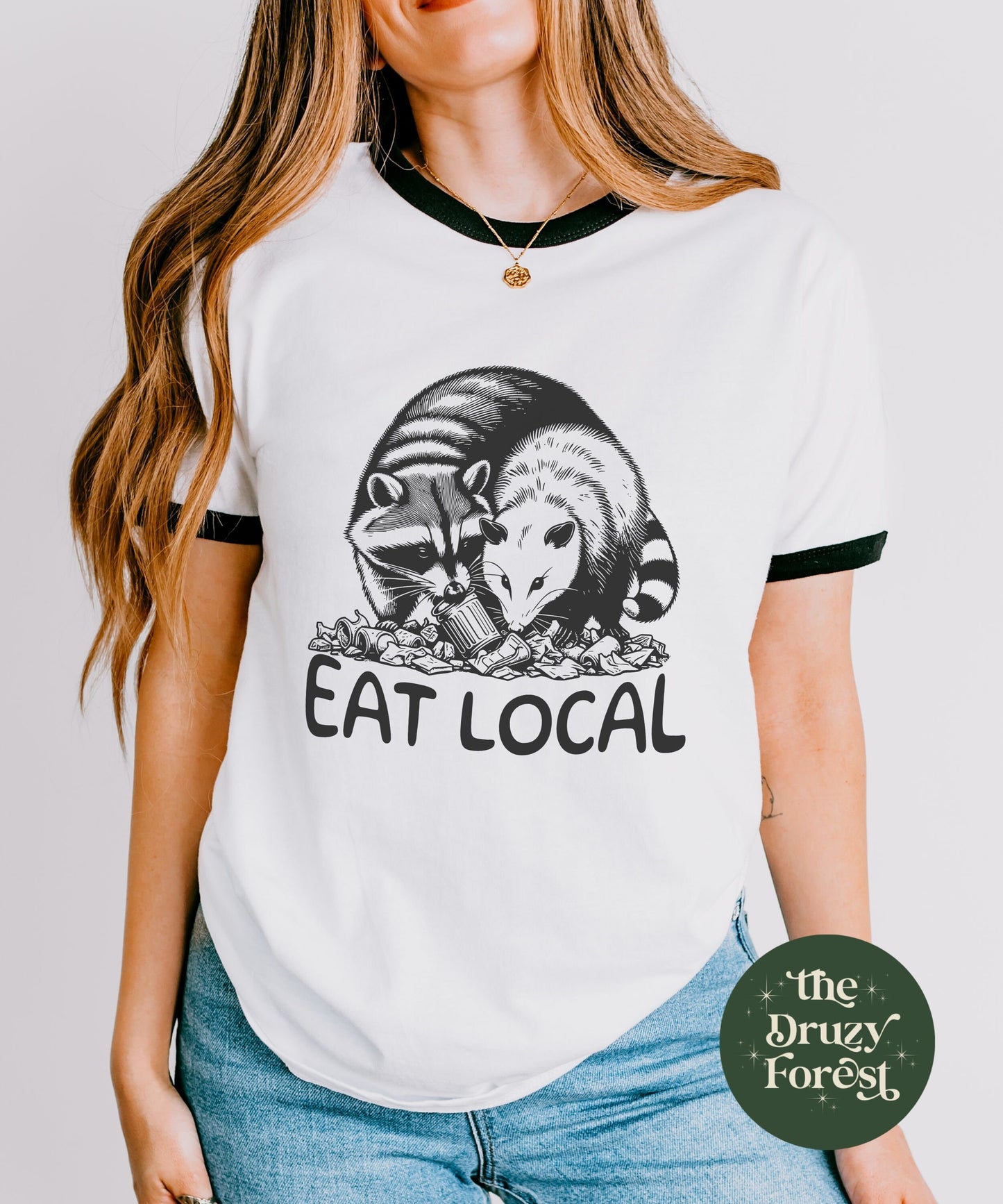 Eat Local Trash Ringer Tee, Opossum Shirt Raccoon Gifts Possum Shirt Goblincore Shirt Kidcore Clothes Downtown Girl Weird Animal Shirt