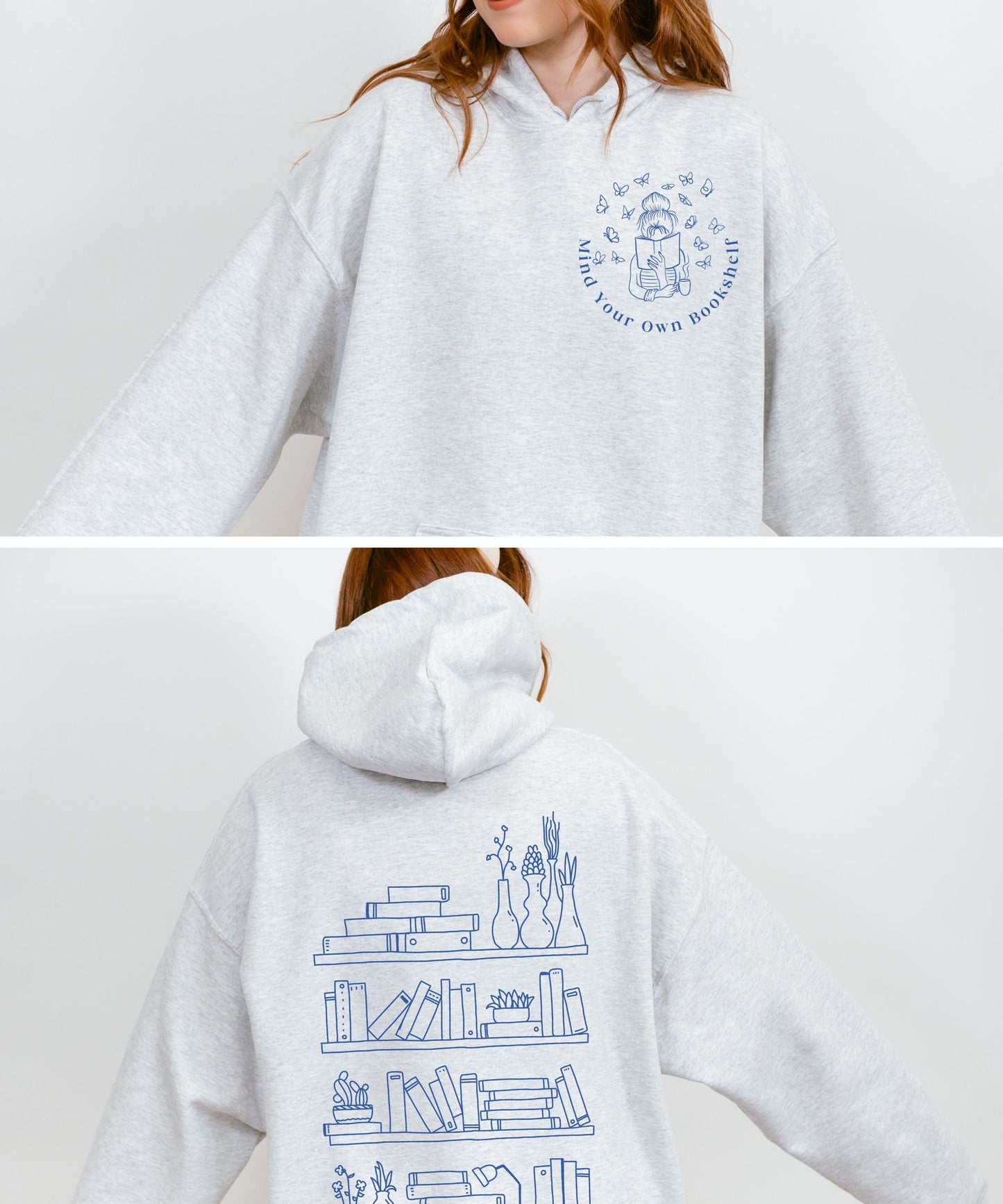Mind Your Own Bookshelf Hoodie, Reading Sweatshirt Banned Books Smut Shirt Romantasy Dark Romance Reader Booktrovert Library Sweatshirt