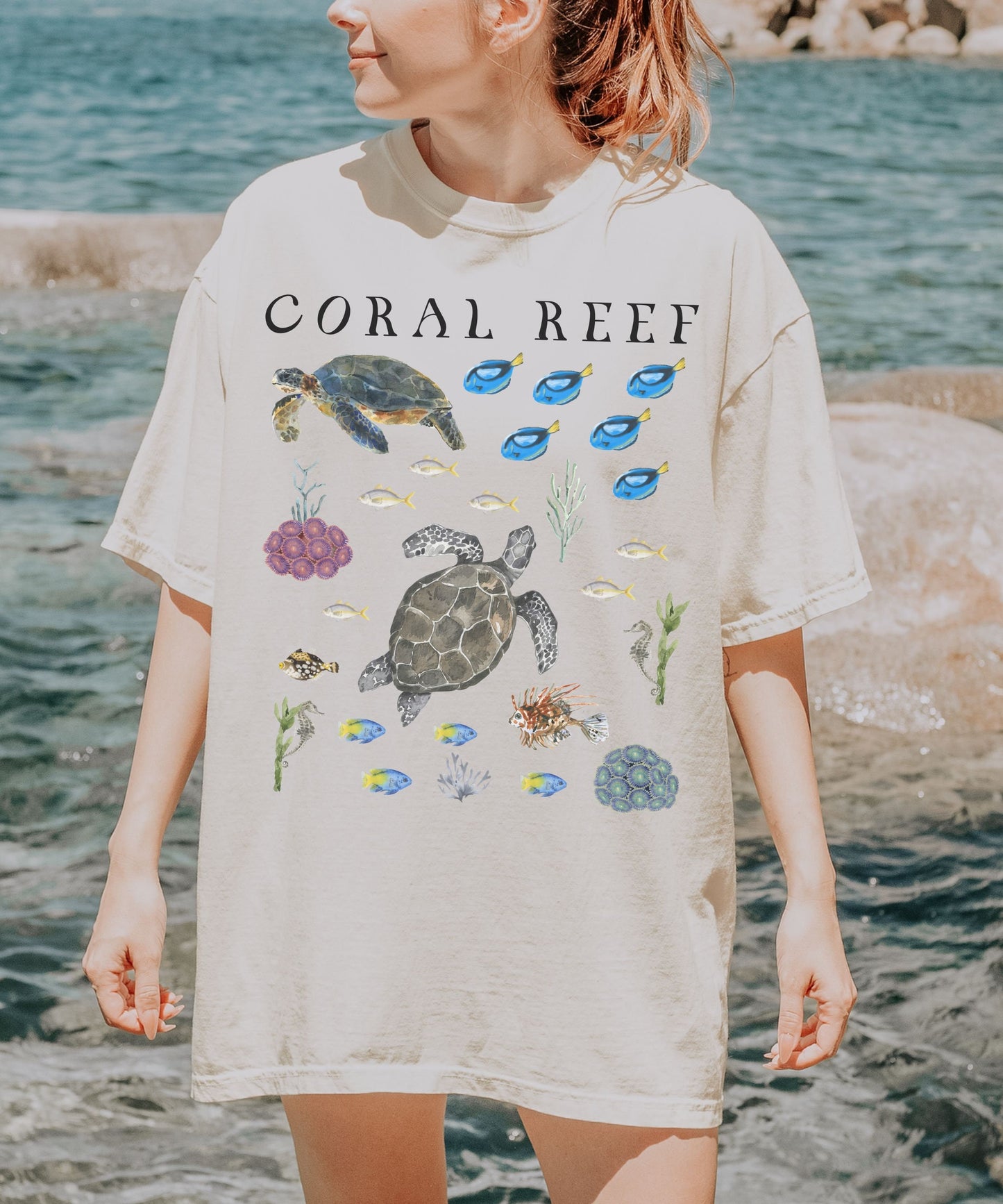 Coral Reef Ocean Animals Tshirt, Mermaidcore Coconut Girl Granola Girl Beachy Shirts Sea Turtle Gifts Sea Turtle Tshirt Seaturtle Sea Party