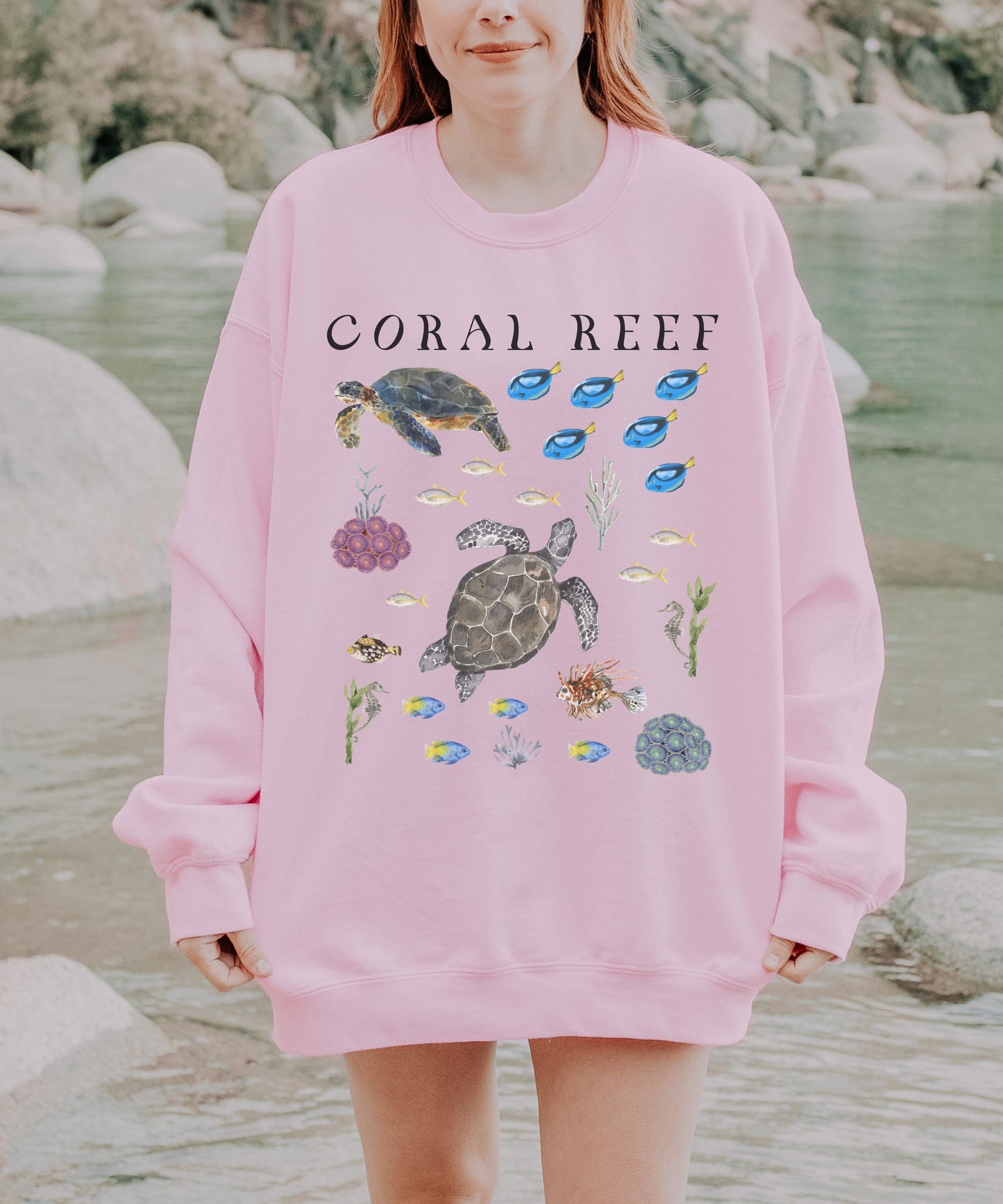 Coral Reef Ocean Animals Sweatshirt, Sea Turtle Shirt Beachy Sweatshirt Oceancore Mermaidcore Coconut Girl Granola Girl Marine Biology