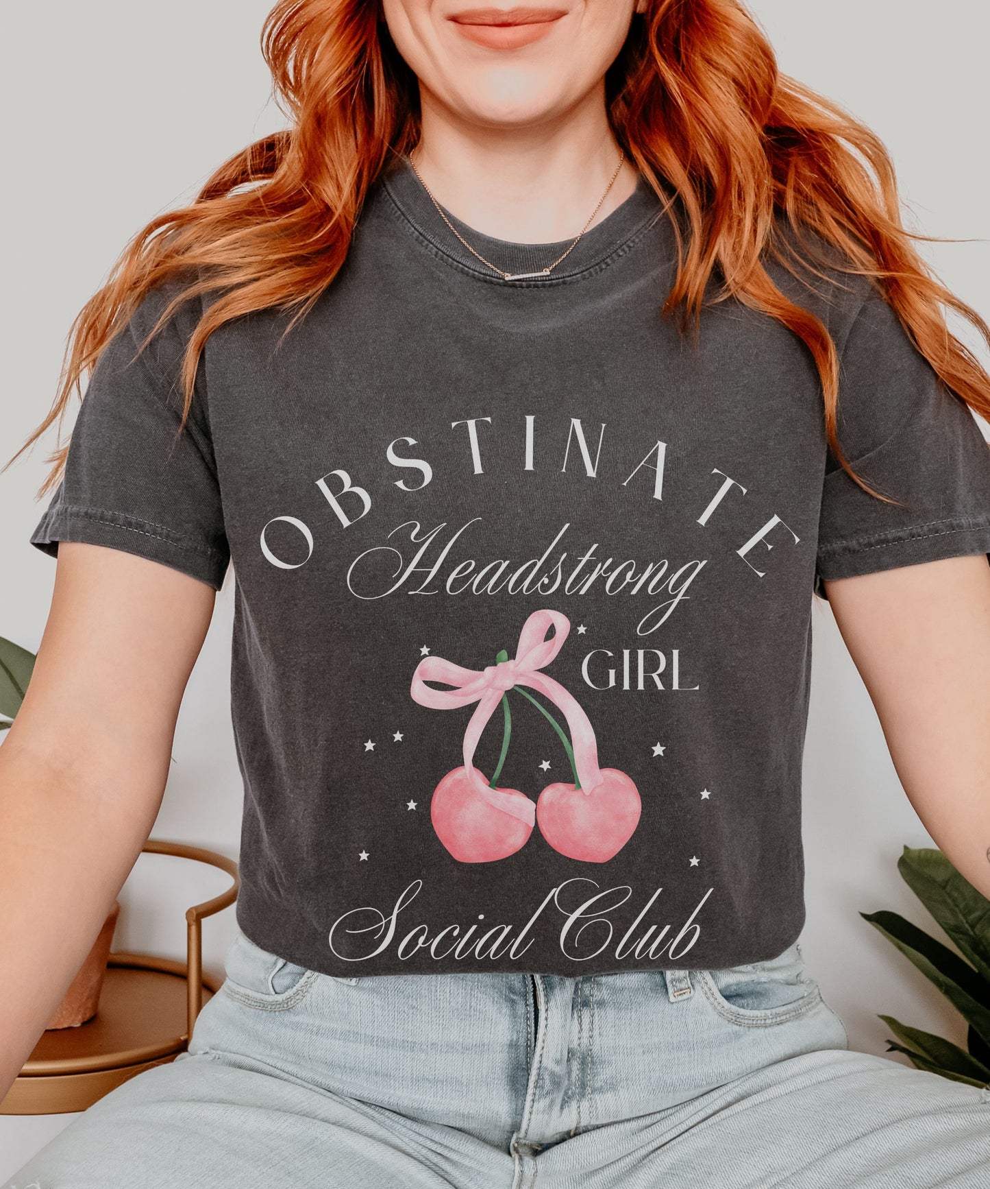 Obstinate Headstrong Girl Social Club T Shirt, Jane Austen Shirt, Feminist Jane Austen Pride and Prejudice Shirt, Coquette Bow Cherry Shirt