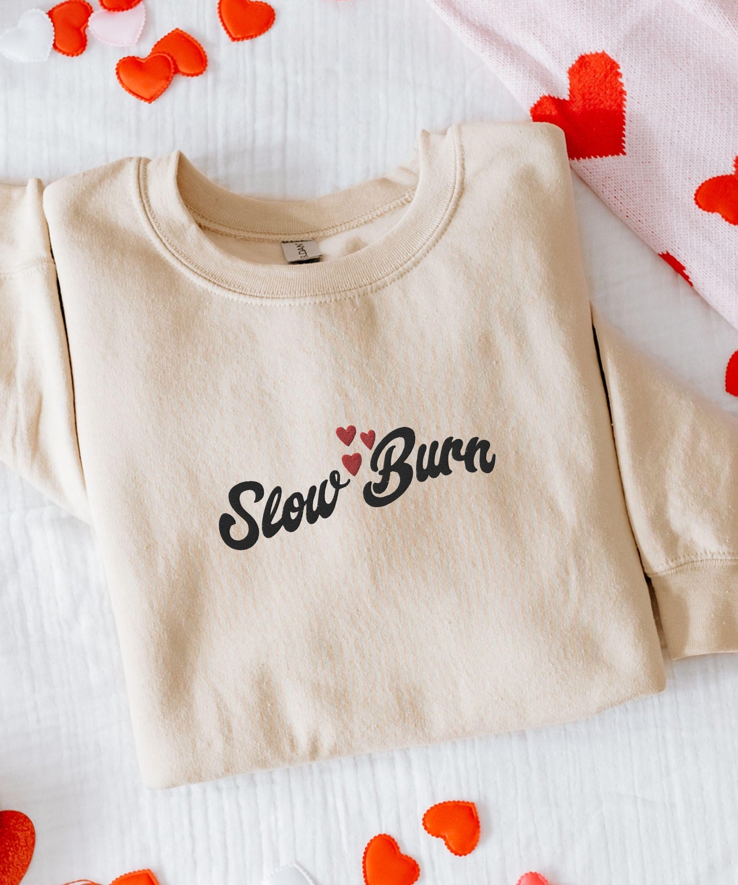 Slow Burn Embroidered Sweatshirt, Book Tropes Romance Reader Crewneck Romantasy Shirt Fantasy Romance Sweater Literature Shirt Smut Shirt
