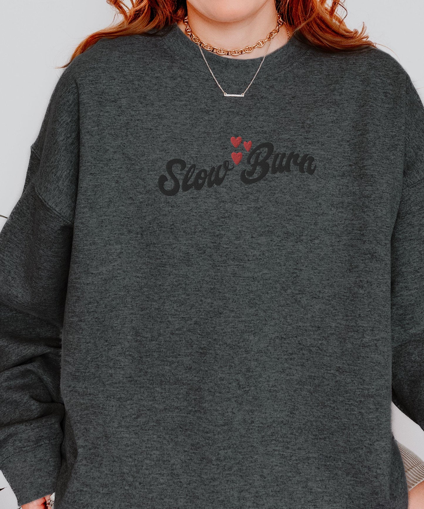 Slow Burn Embroidered Sweatshirt, Book Tropes Romance Reader Crewneck Romantasy Shirt Fantasy Romance Sweater Literature Shirt Smut Shirt