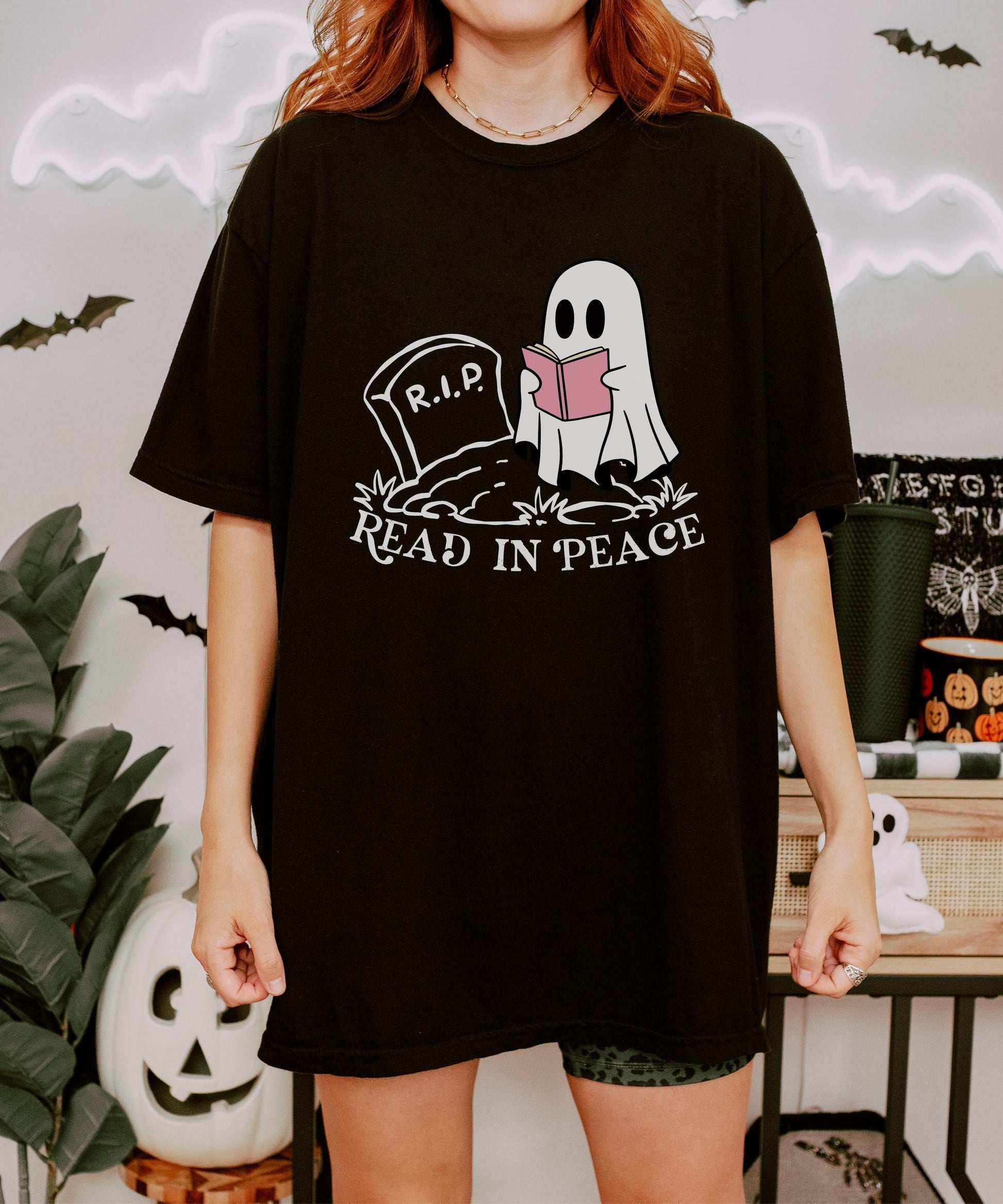 Read in Peace Ghost Book Shirt, Booktrovert Halloween Book Shirt Dark Romance Reader Tshirt, Reading Ghost Shirt Fall Book Club Shirt