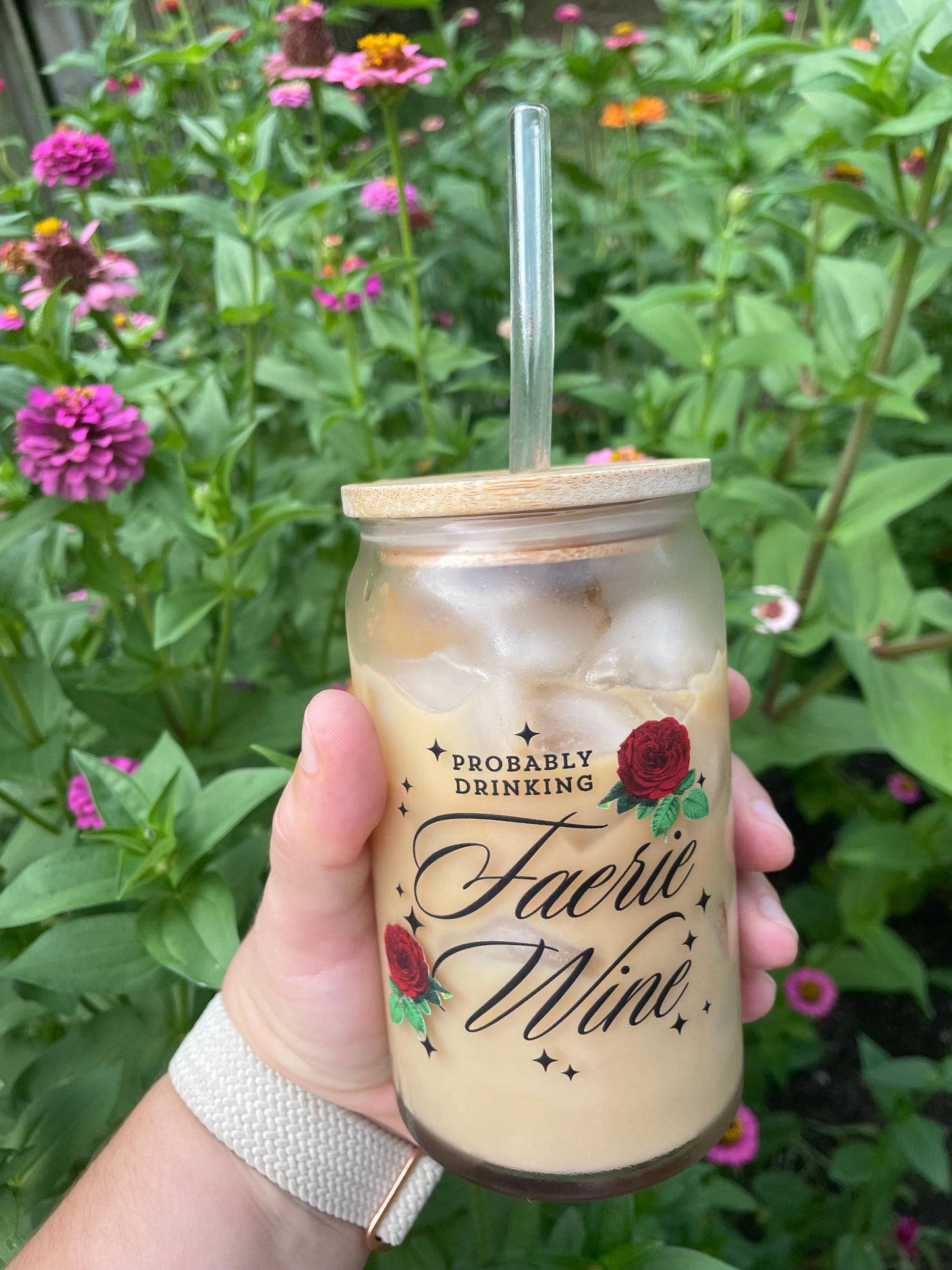 Faerie Wine Glass Can Sipper, Romantasy Reader Gift Fae Drinkware Booklover Fantasy Romance Reader Cup Iced Coffee Tumbler Bookish Things