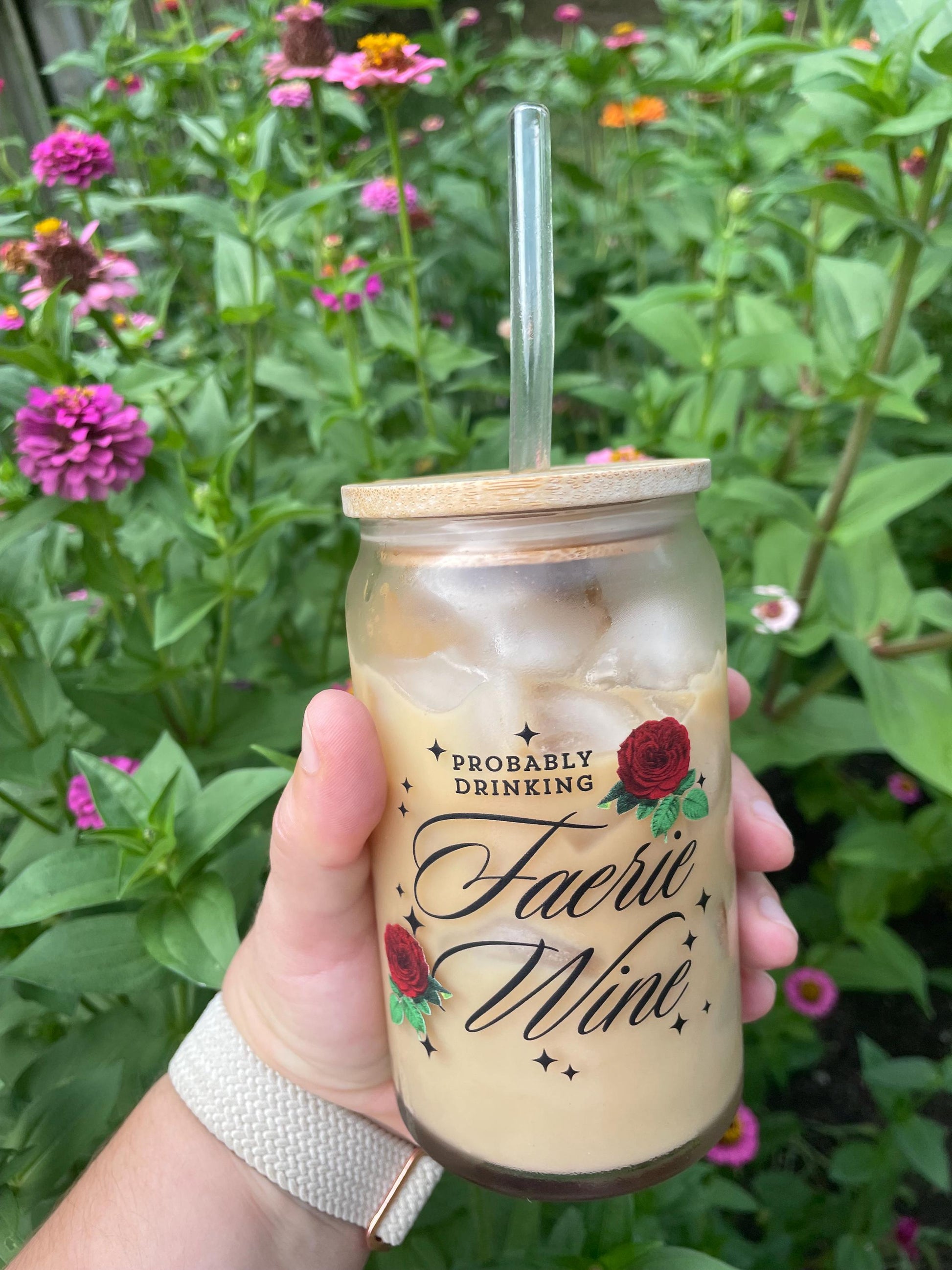 Faerie Wine Glass Can Sipper, Romantasy Reader Gift Fae Drinkware Booklover Fantasy Romance Reader Cup Iced Coffee Tumbler Bookish Things