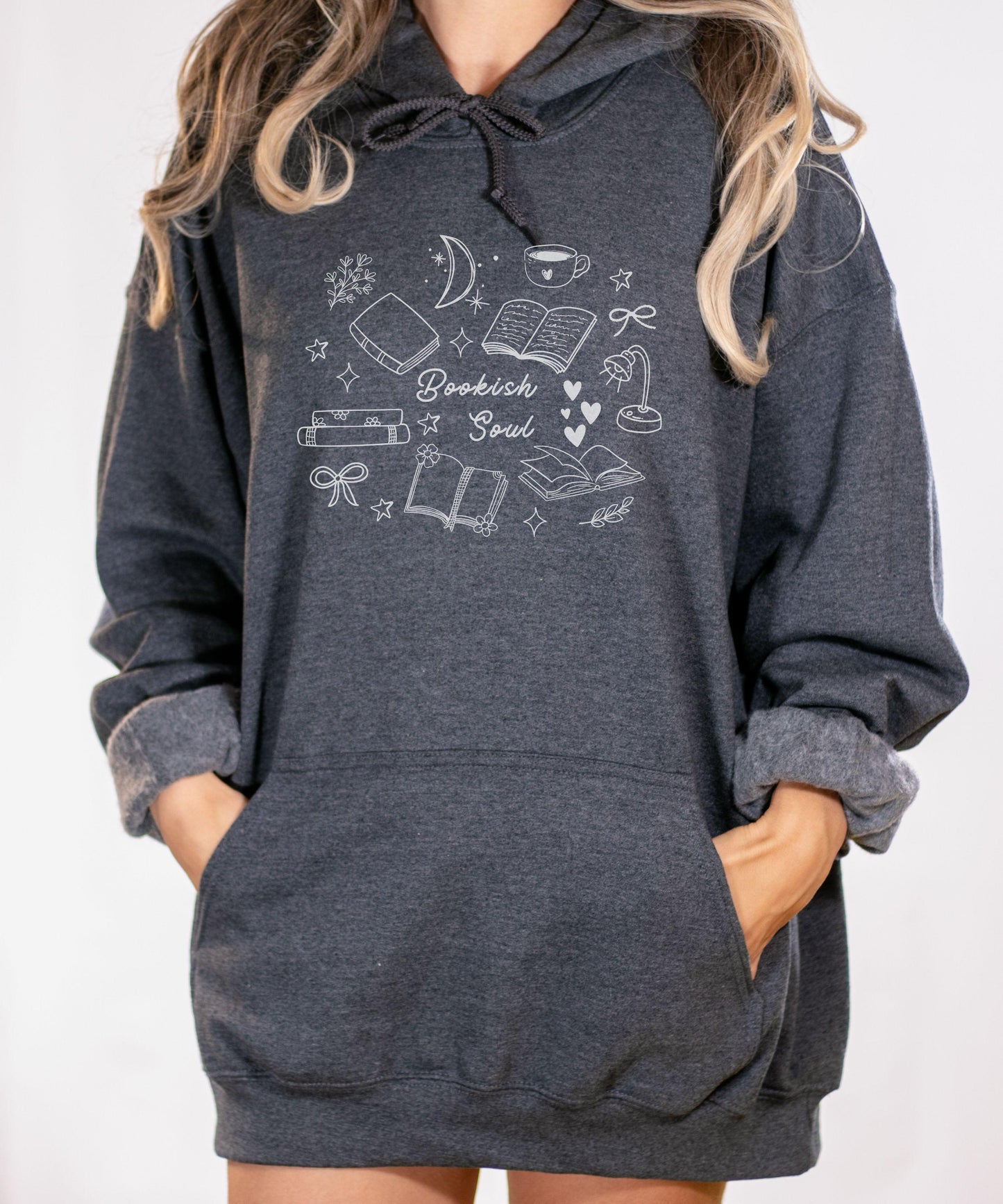 Bookish Soul Hoodie, Booklover Sweatshirt Bookish Things Doodles Booktrovert Downtown Girl Coquette Bow Hoodie Born To Read Library Hoodie