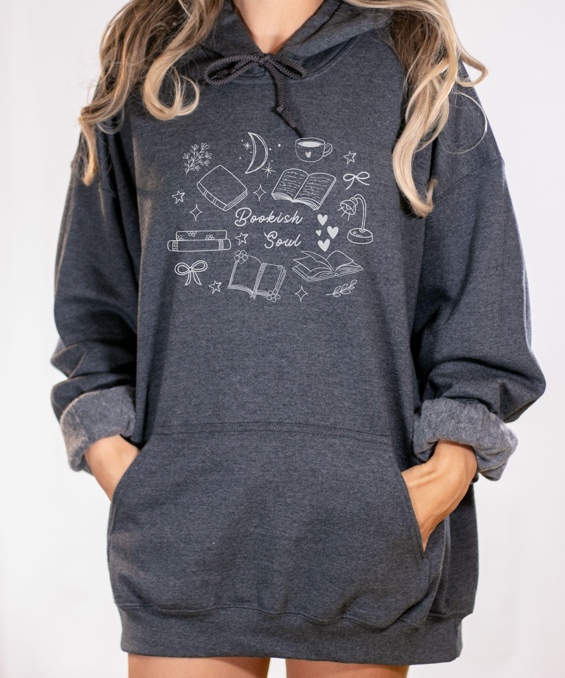 Bookish Soul Hoodie, Booklover Sweatshirt Bookish Things Doodles Booktrovert Downtown Girl Coquette Bow Hoodie Born To Read Library Hoodie