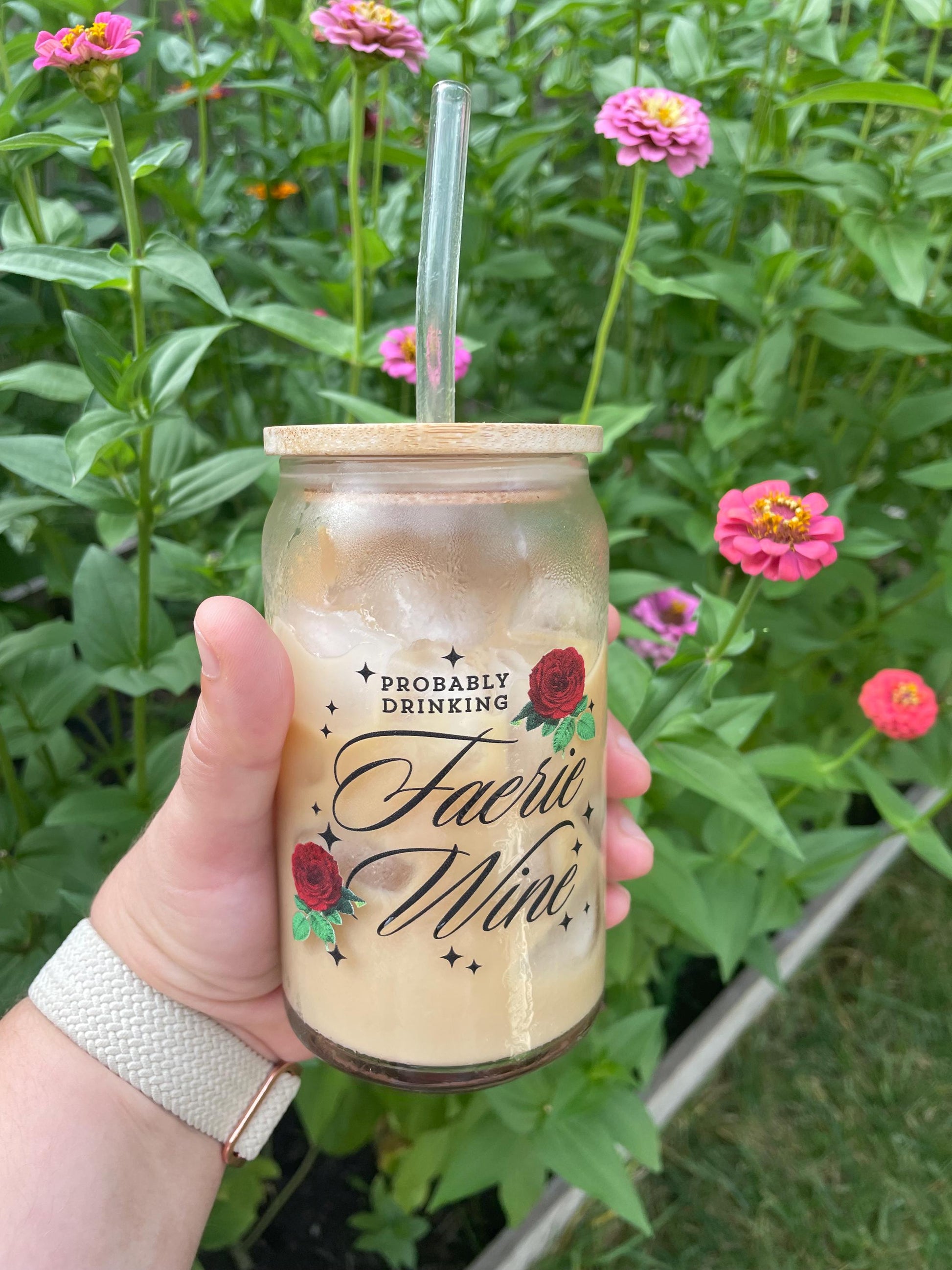 Faerie Wine Glass Can Sipper, Romantasy Reader Gift Fae Drinkware Booklover Fantasy Romance Reader Cup Iced Coffee Tumbler Bookish Things