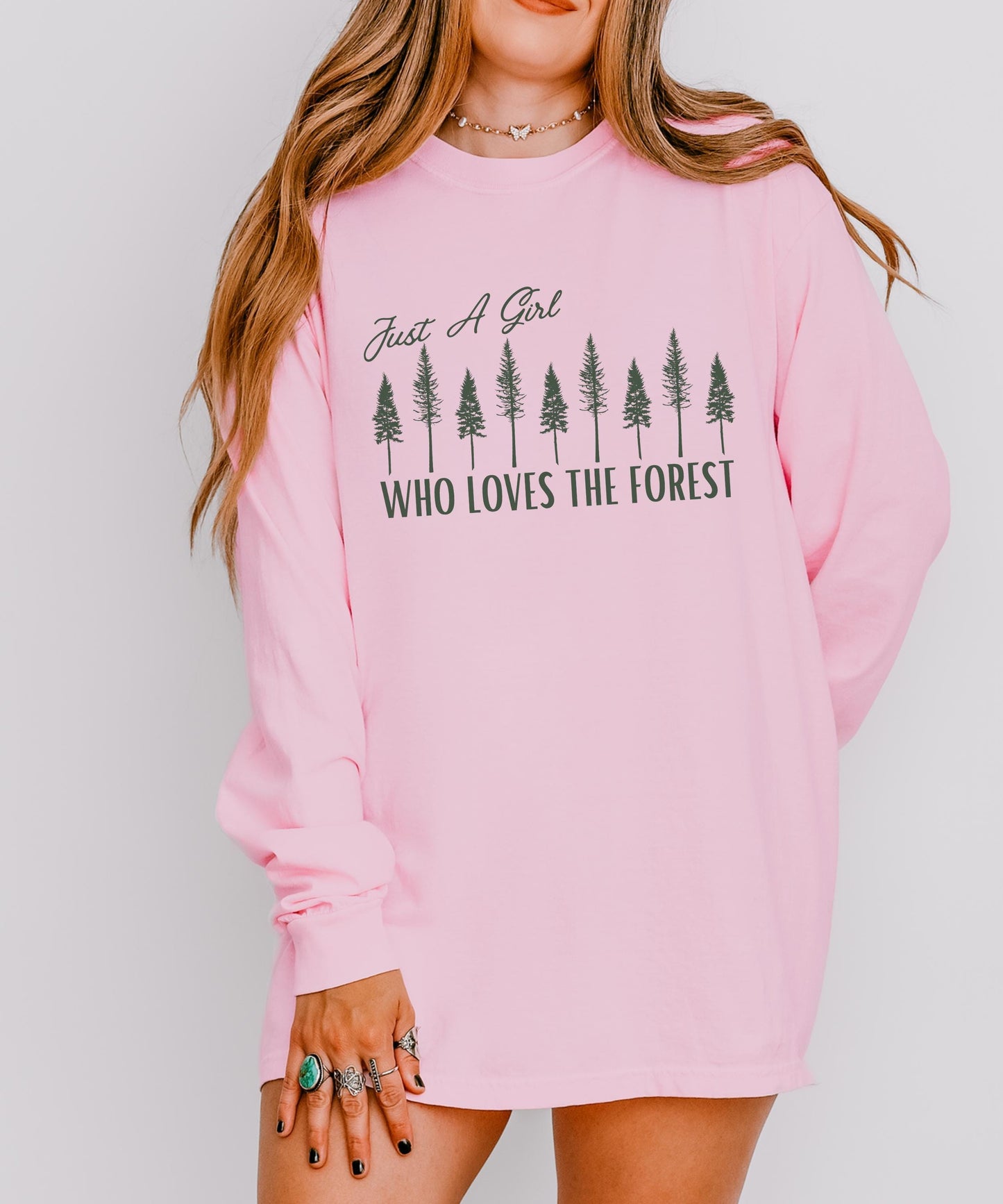Just A Girl Who Loves The Forest Long Sleeve Tshirt ForestCore Shirt Goblincore Clothes Granola Girl Shirt Nature Lover Moss Girl Naturecore
